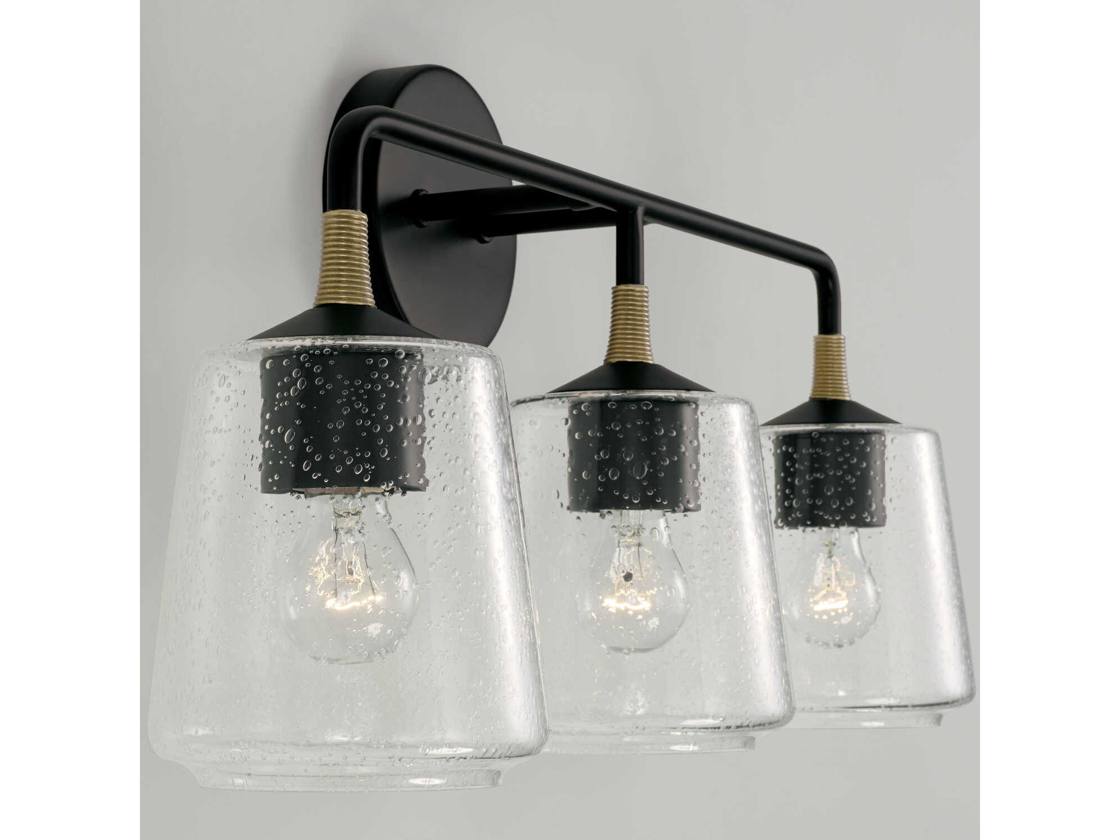 Capital Lighting Amara 3-Light Matte Black With Brass Glass Vanity Light