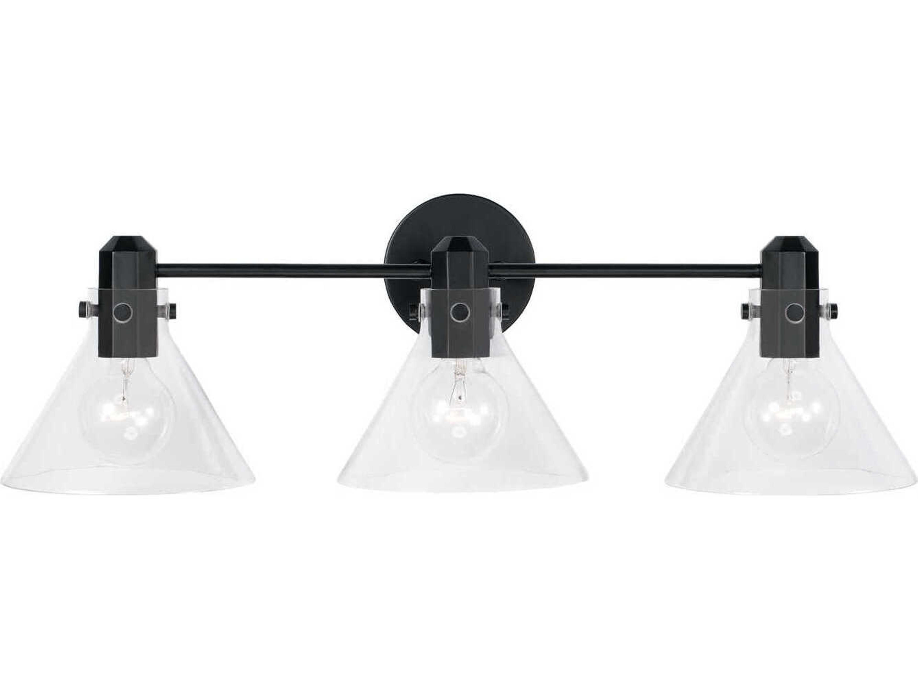 Capital Lighting Greer 3-Light Matte Black Glass Vanity Light
