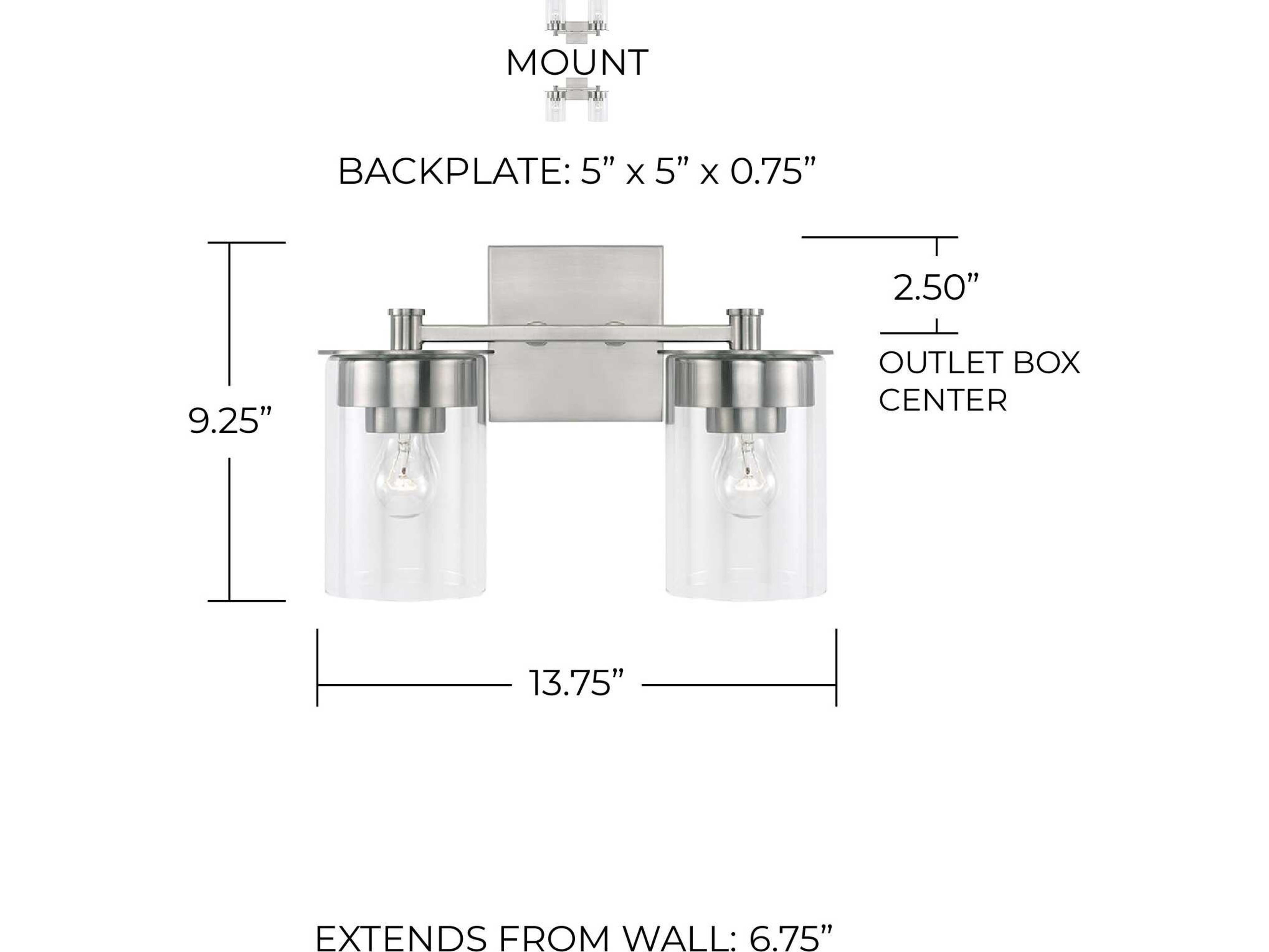 Capital Lighting Mason 2-Light Brushed Nickel Glass Vanity Light