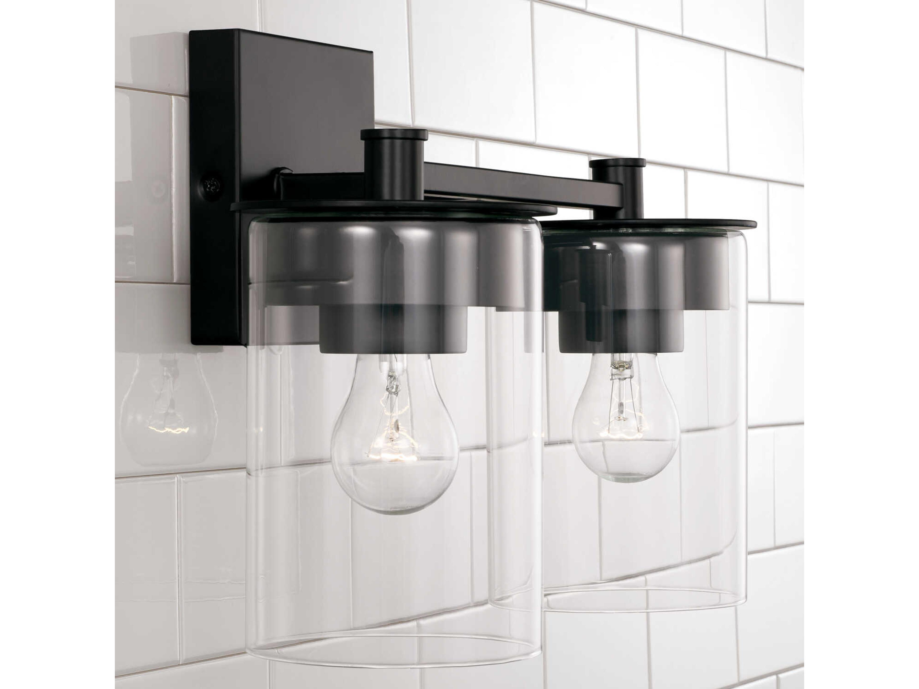 Capital Lighting Mason 2-Light Matte Black Glass Vanity Light
