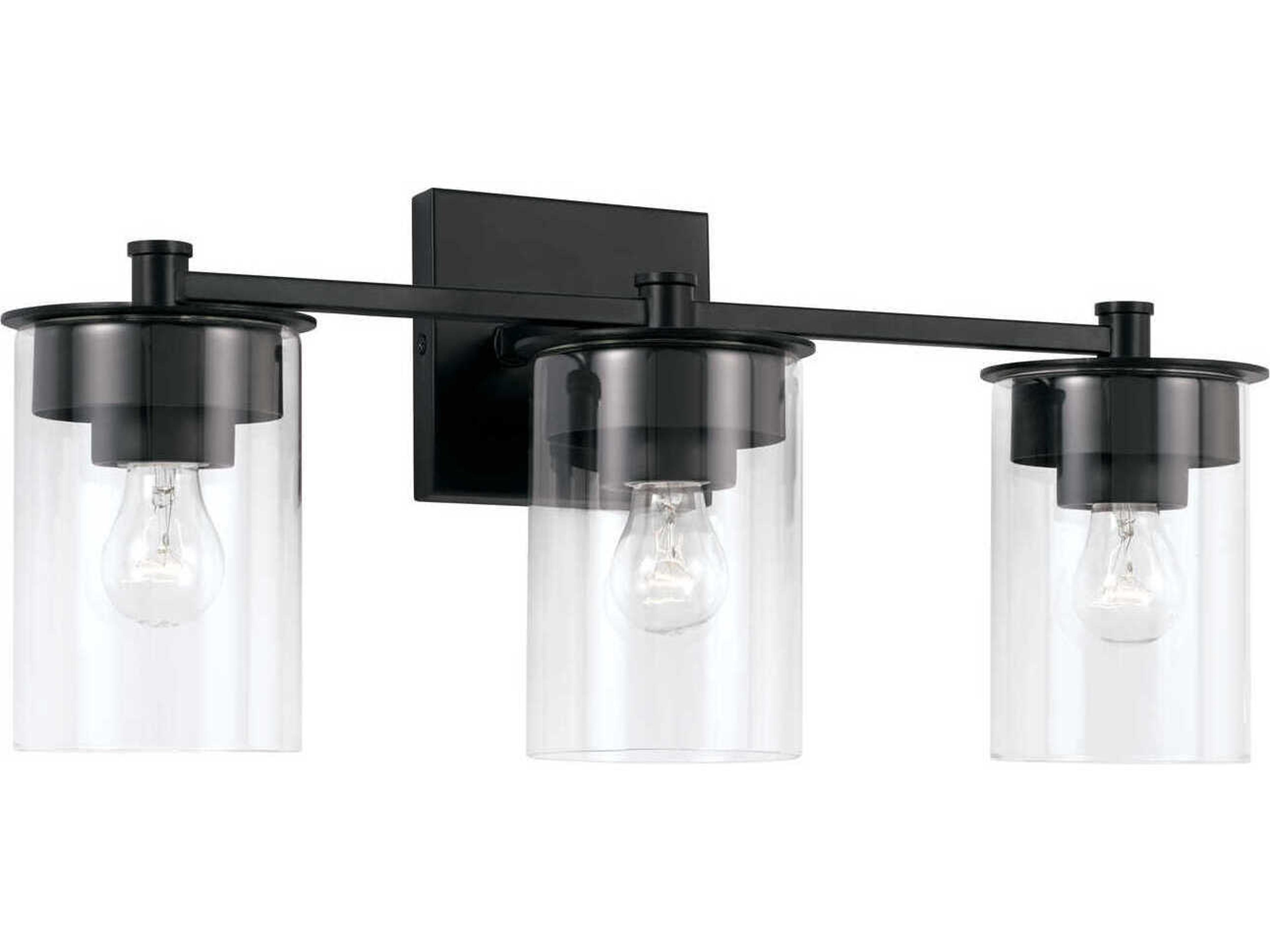 Mason 3-Light Matte Black Glass Vanity Light