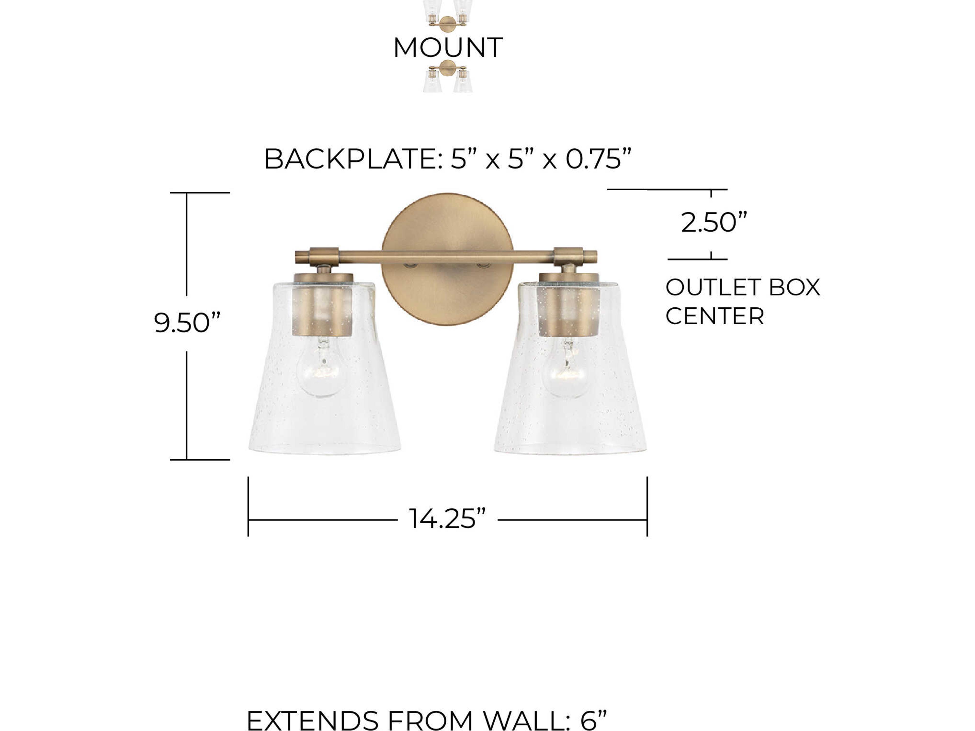 Capital Lighting Baker 2-Light Aged Brass Glass Vanity Light