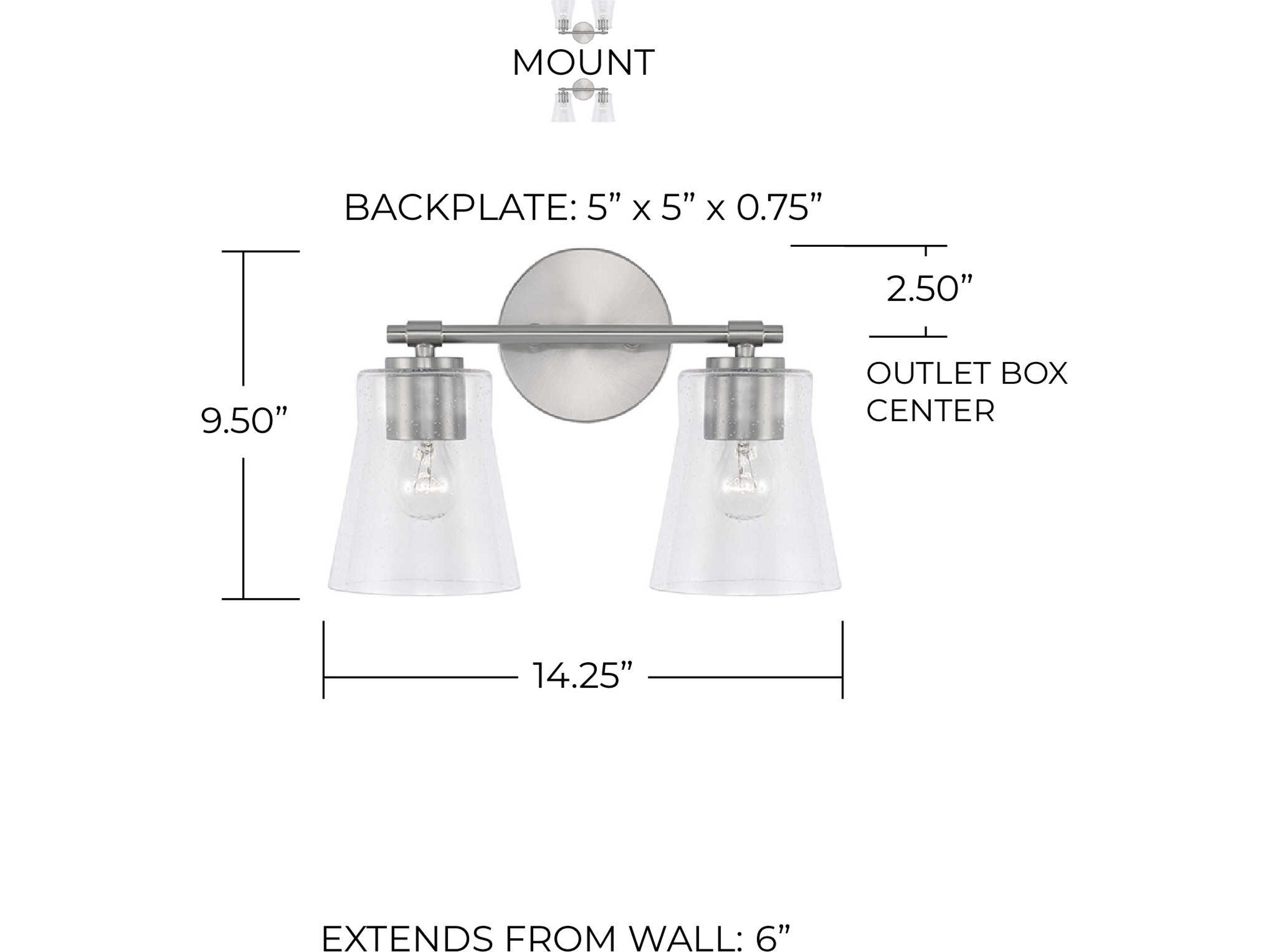 Capital Lighting Baker 2-Light Brushed Nickel Glass Vanity Light