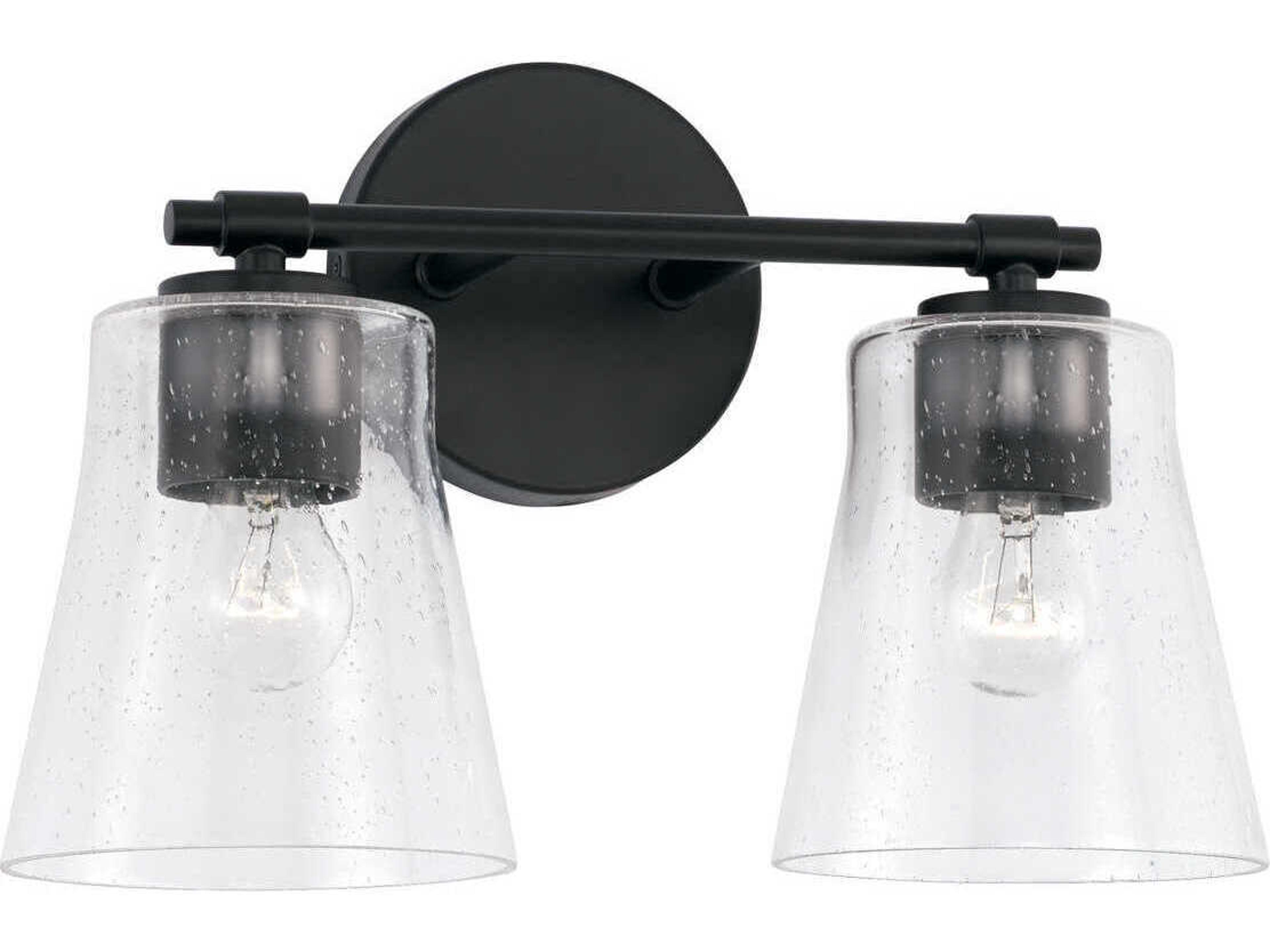 Baker 2-Light Matte Black Glass Vanity Light