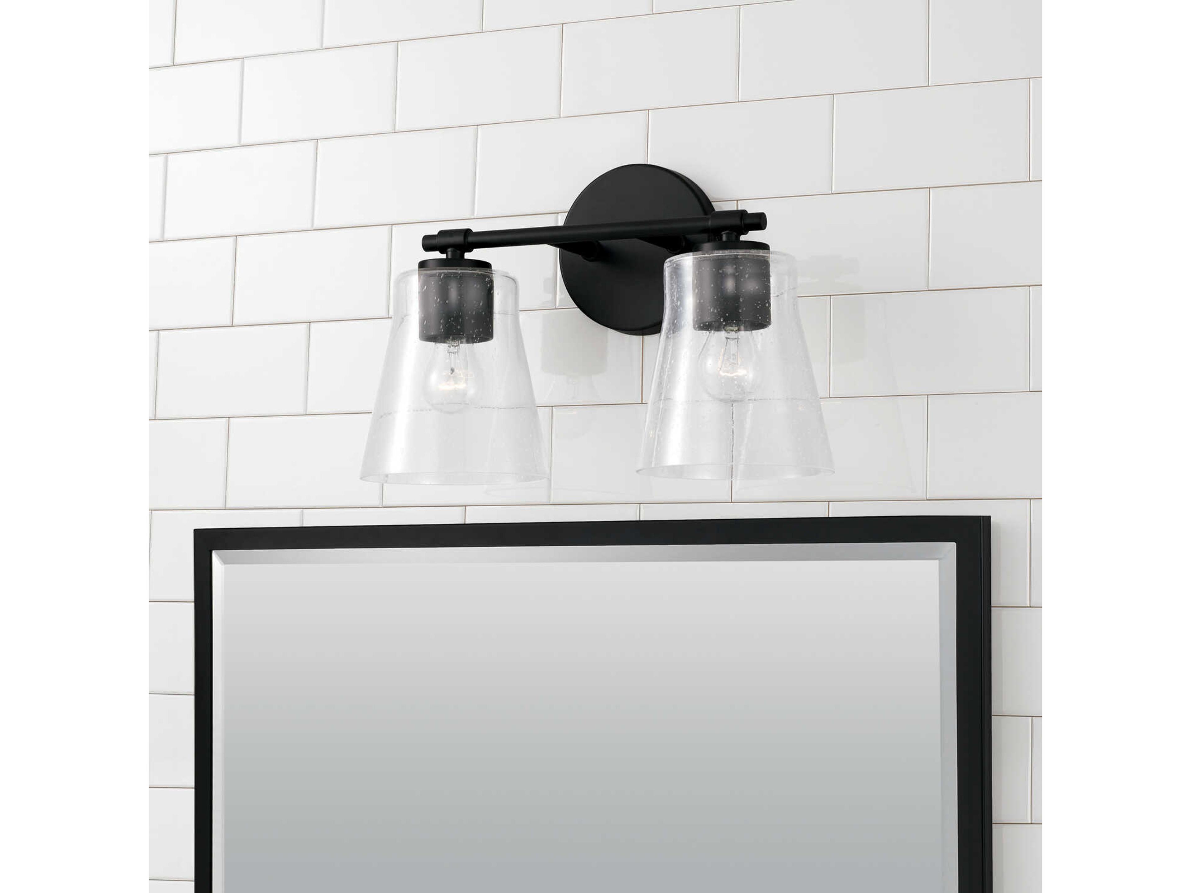Capital Lighting Baker 2-Light Matte Black Glass Vanity Light
