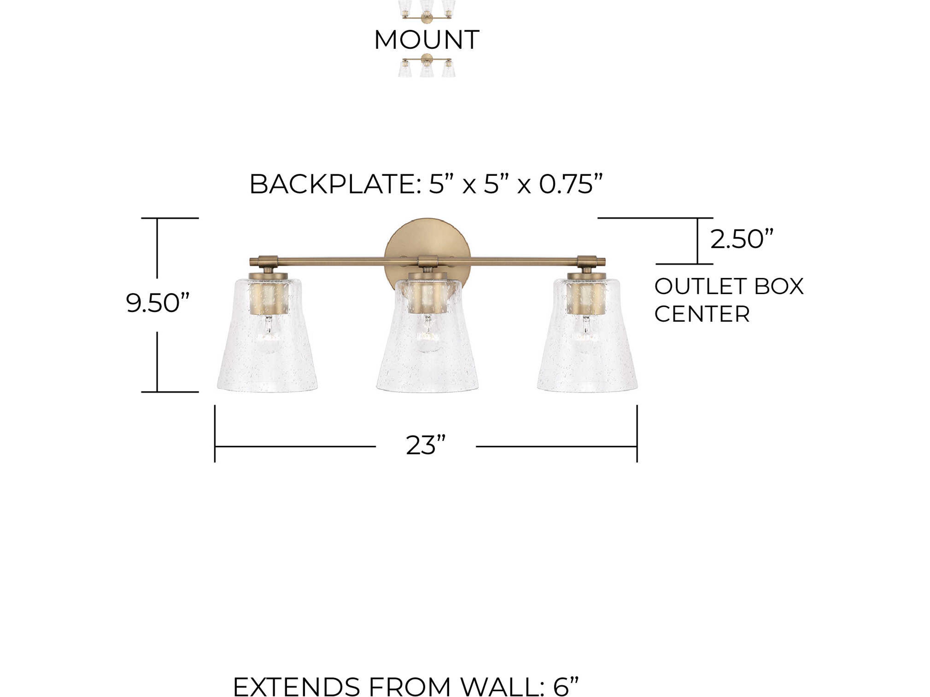 Capital Lighting Baker 3-Light Aged Brass Glass Vanity Light