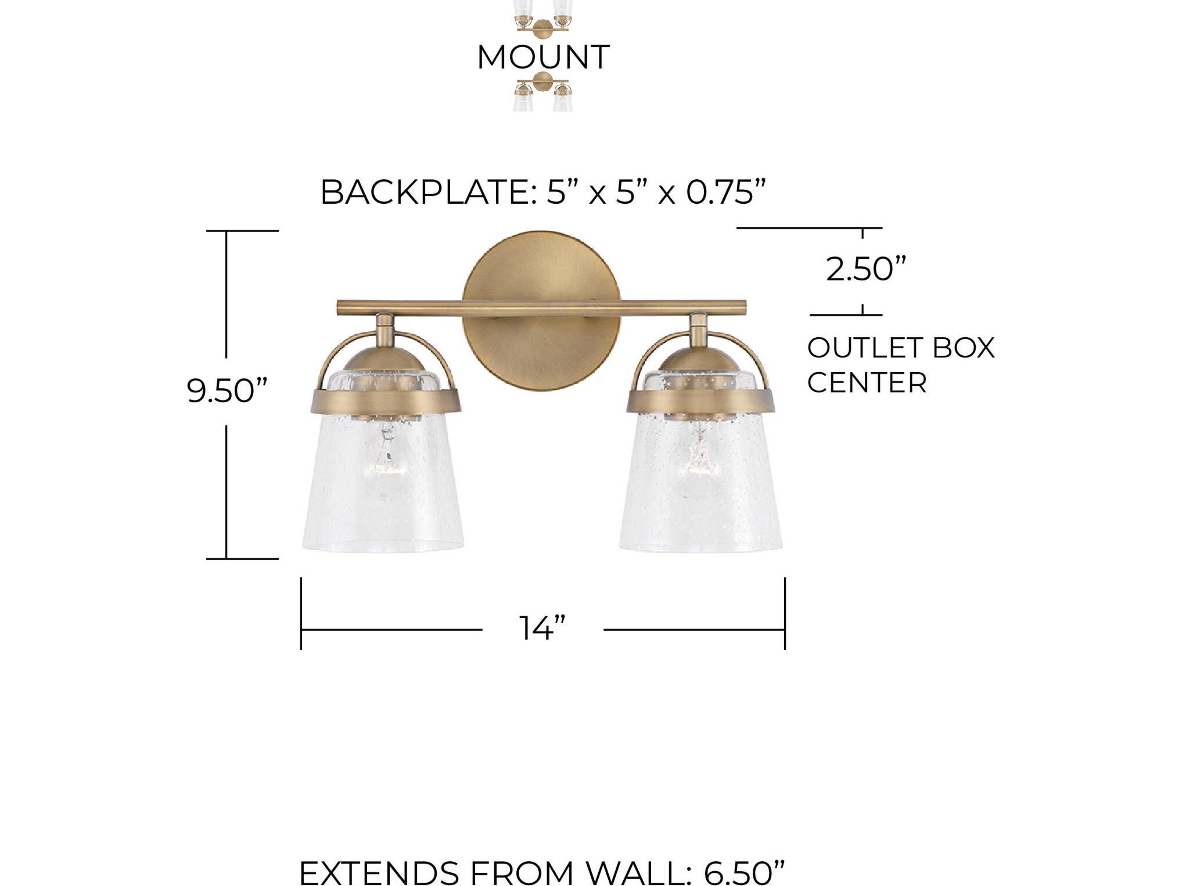 Capital Lighting Madison 2-Light Aged Brass Glass Vanity Light