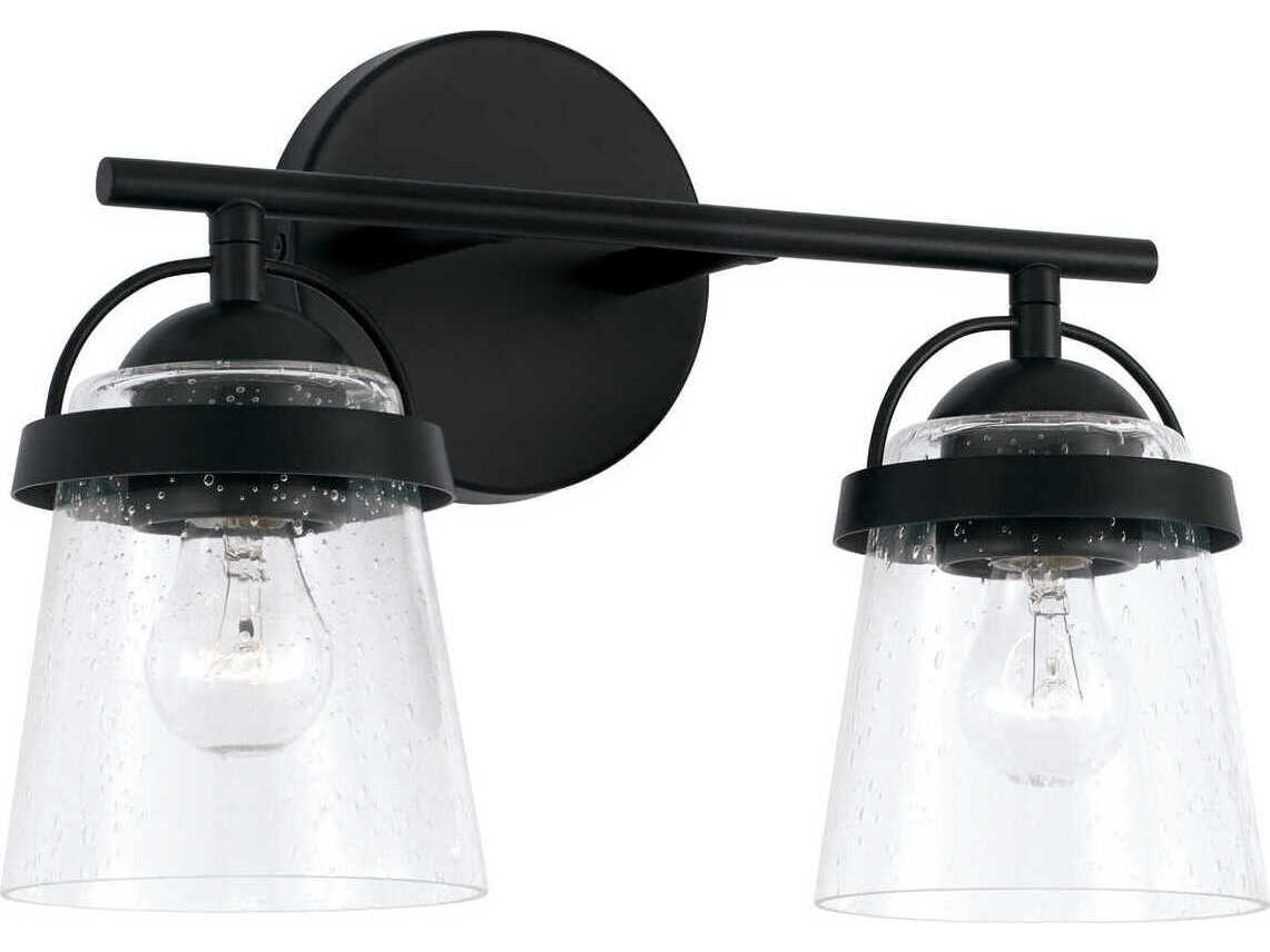 Madison 2-Light Matte Black Glass Vanity Light