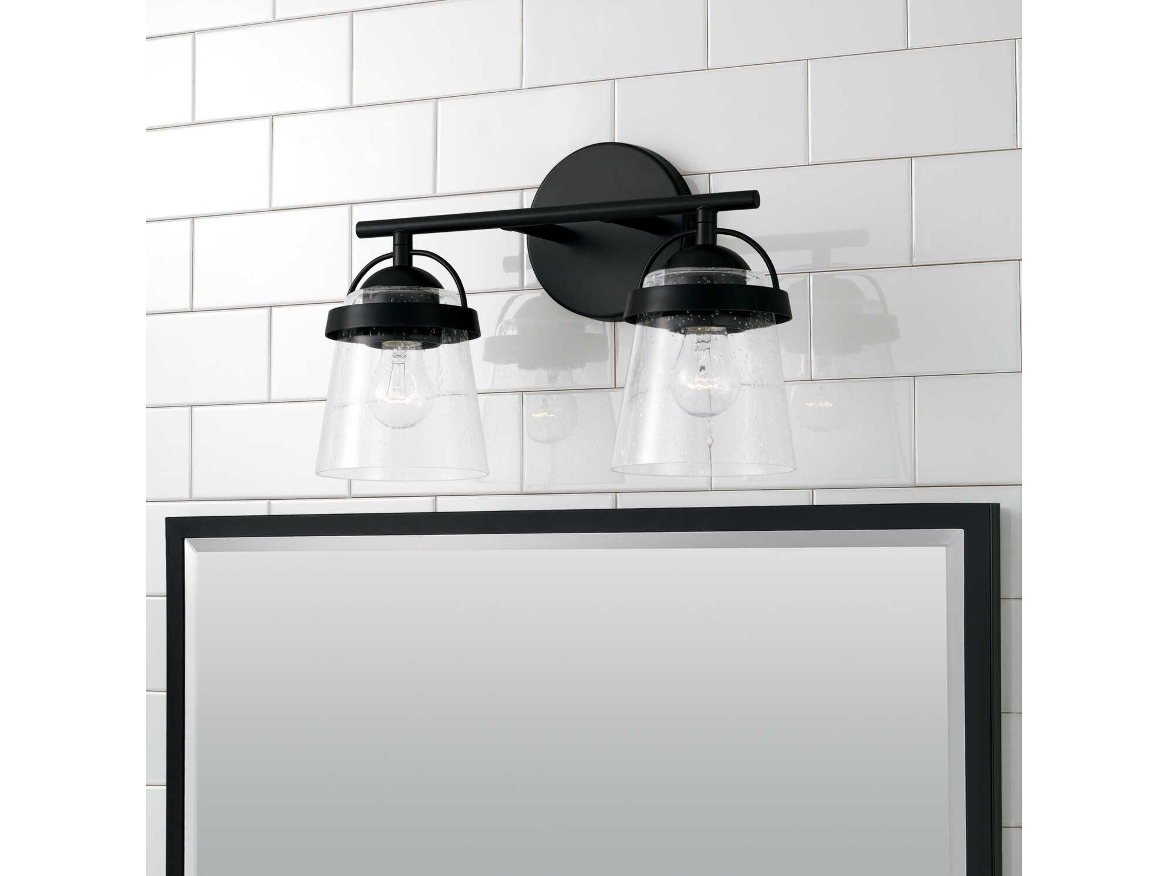 Capital Lighting Madison 2-Light Matte Black Glass Vanity Light