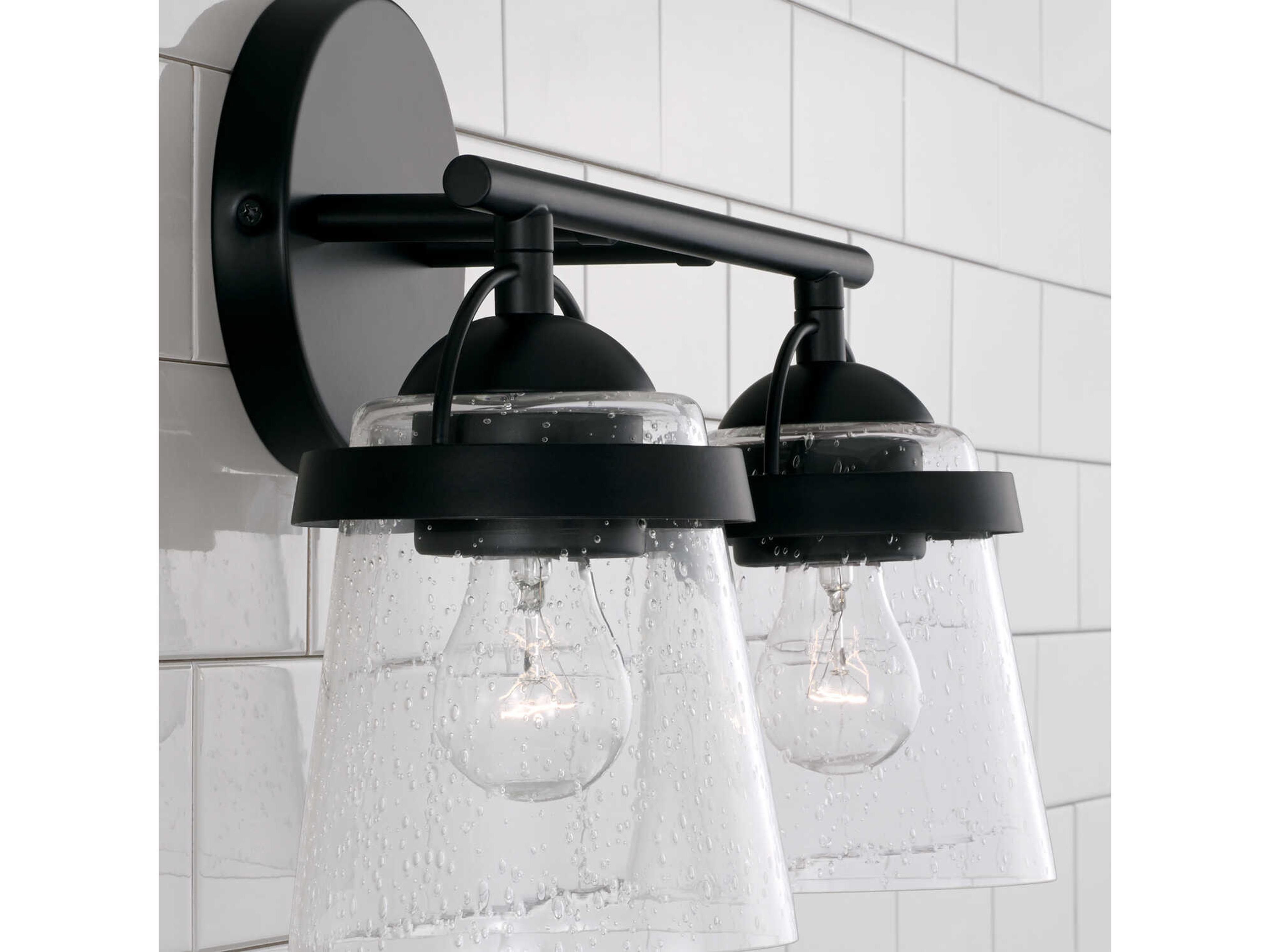 Capital Lighting Madison 2-Light Matte Black Glass Vanity Light