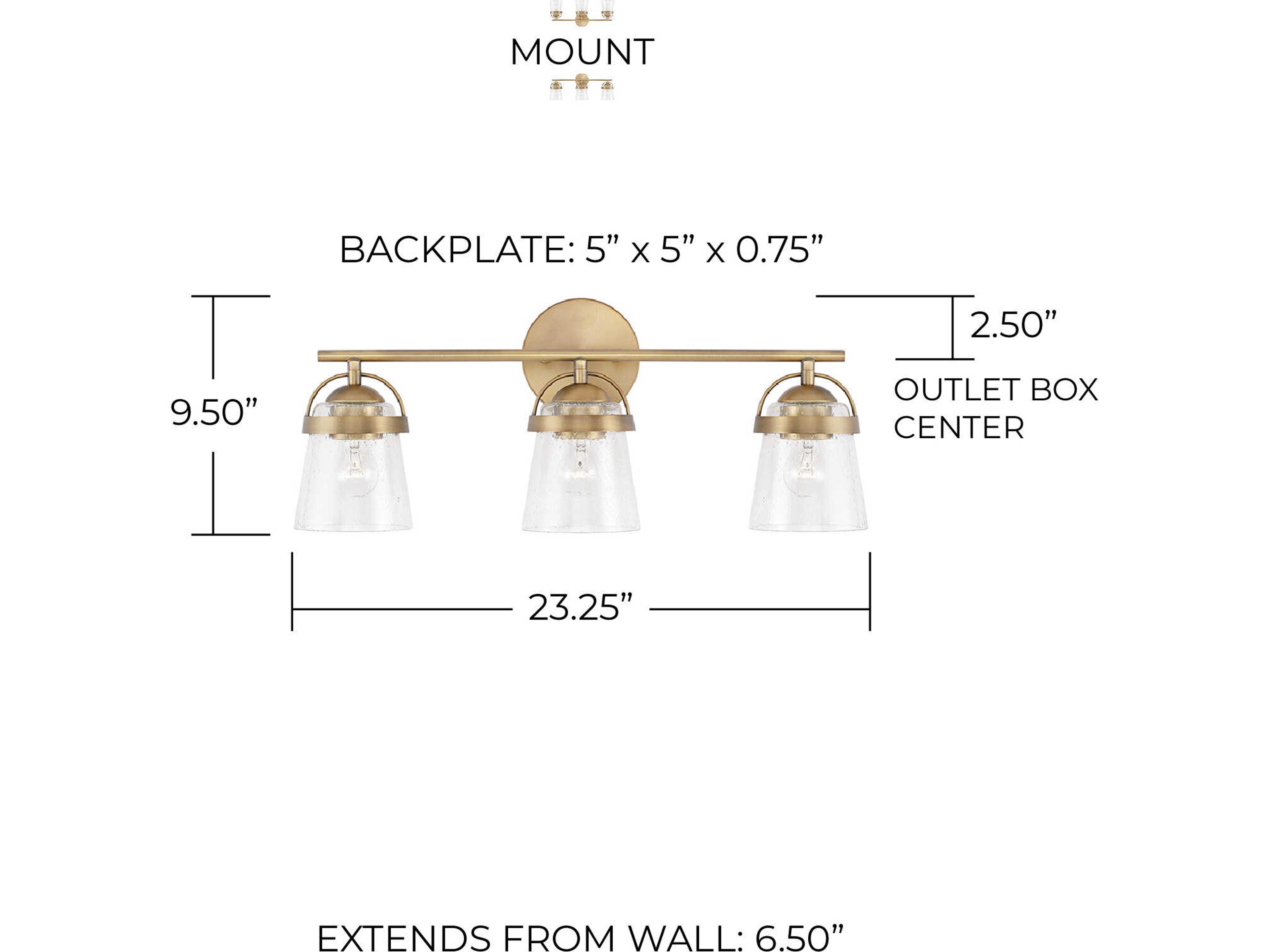 Capital Lighting Madison 3-Light Aged Brass Glass Vanity Light