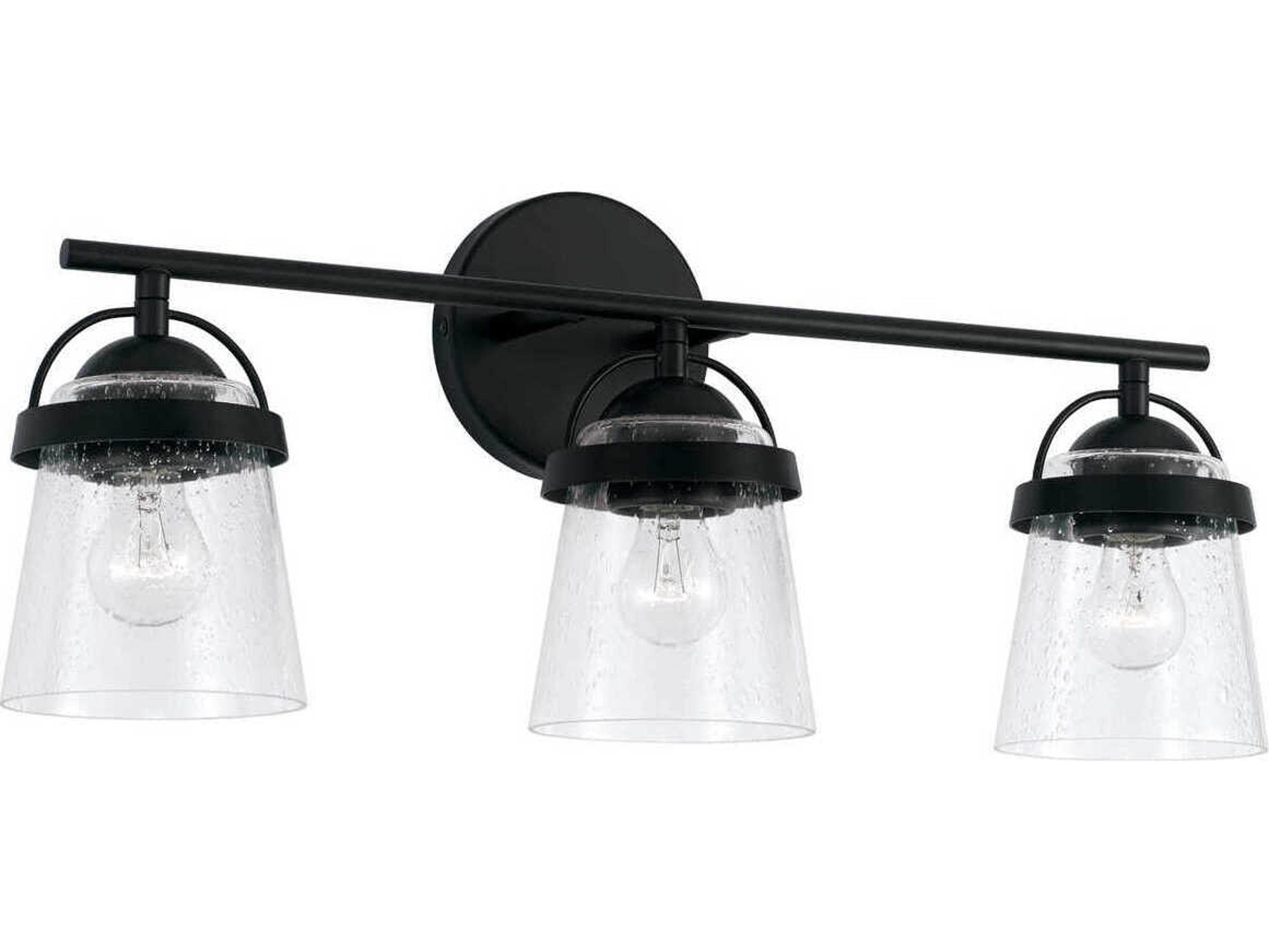 Madison 3-Light Matte Black Glass Vanity Light
