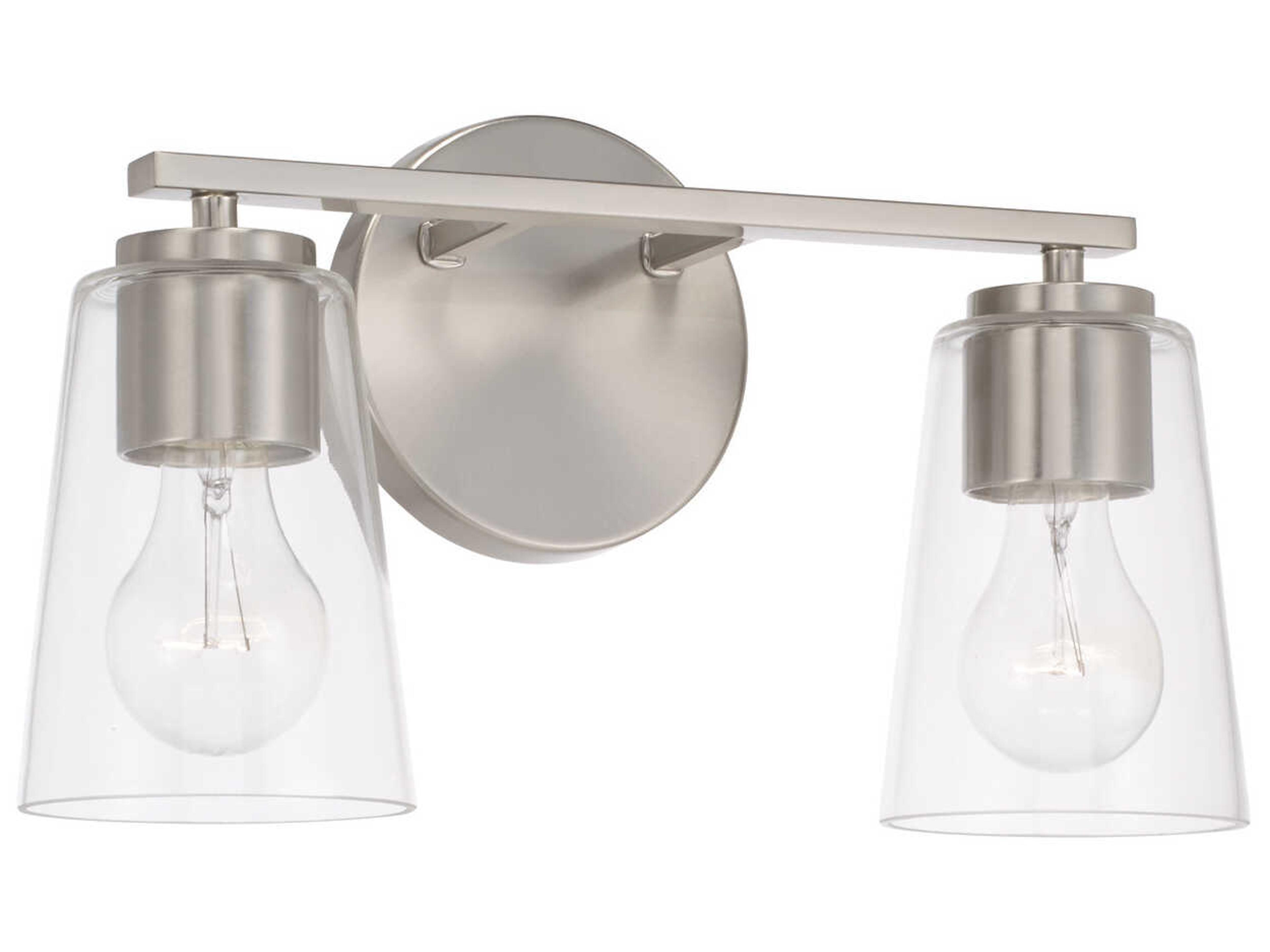 Portman 2-Light Brushed Nickel Glass Vanity Light