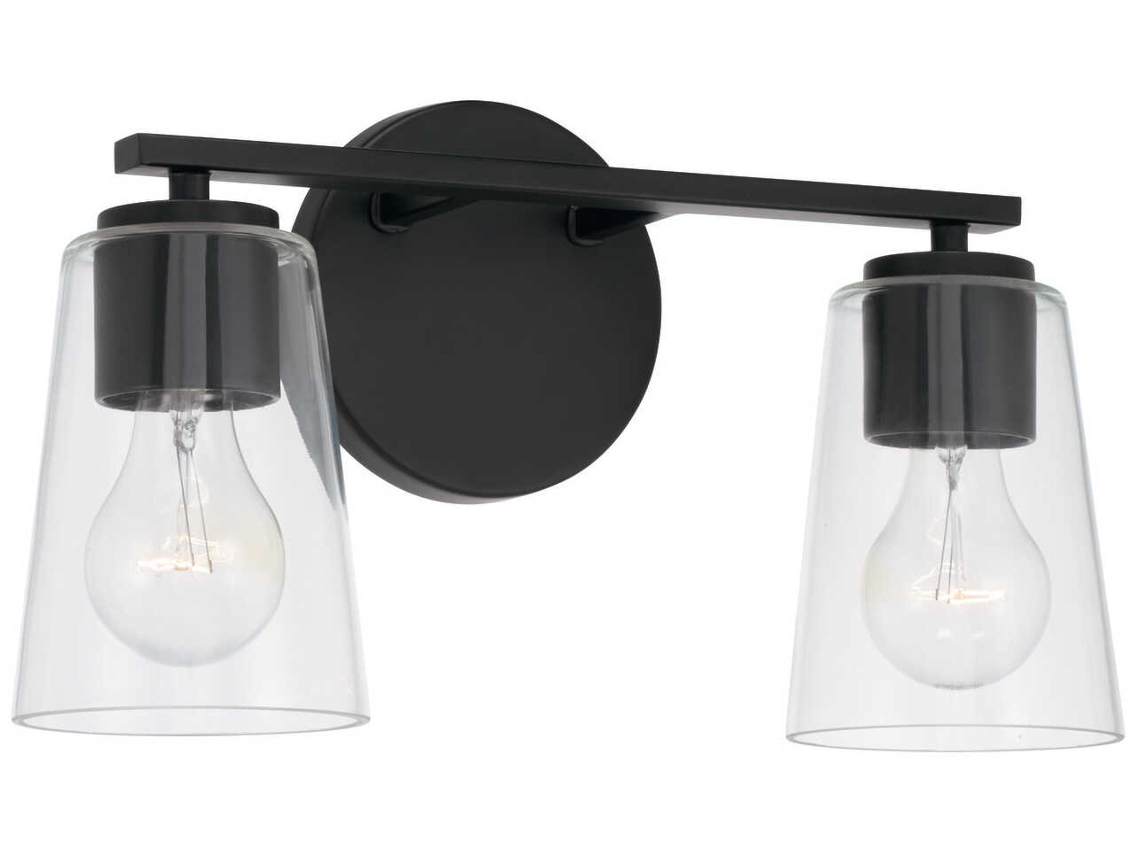Portman 2-Light Matte Black Glass Vanity Light