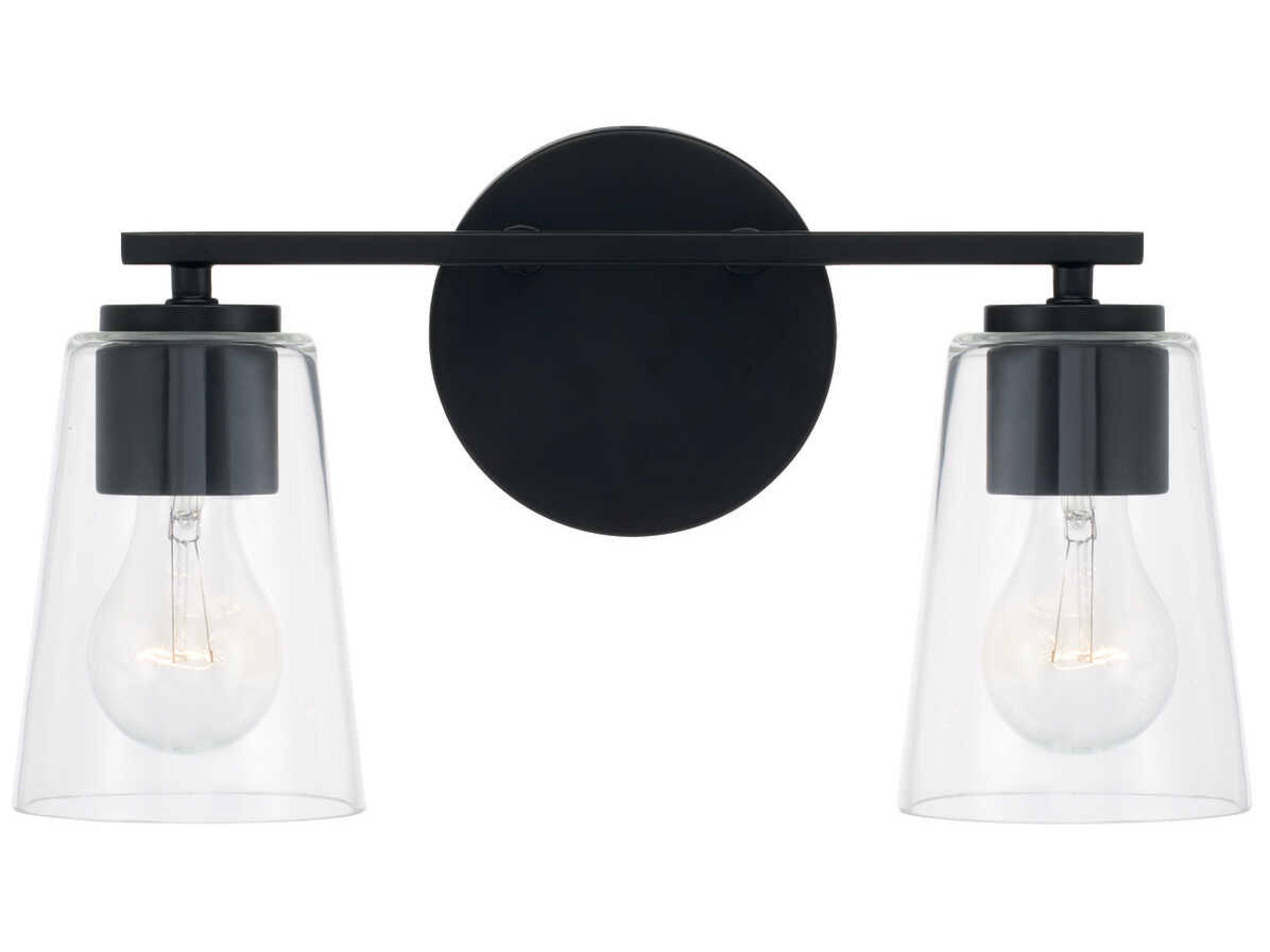 Capital Lighting Portman 2-Light Matte Black Glass Vanity Light