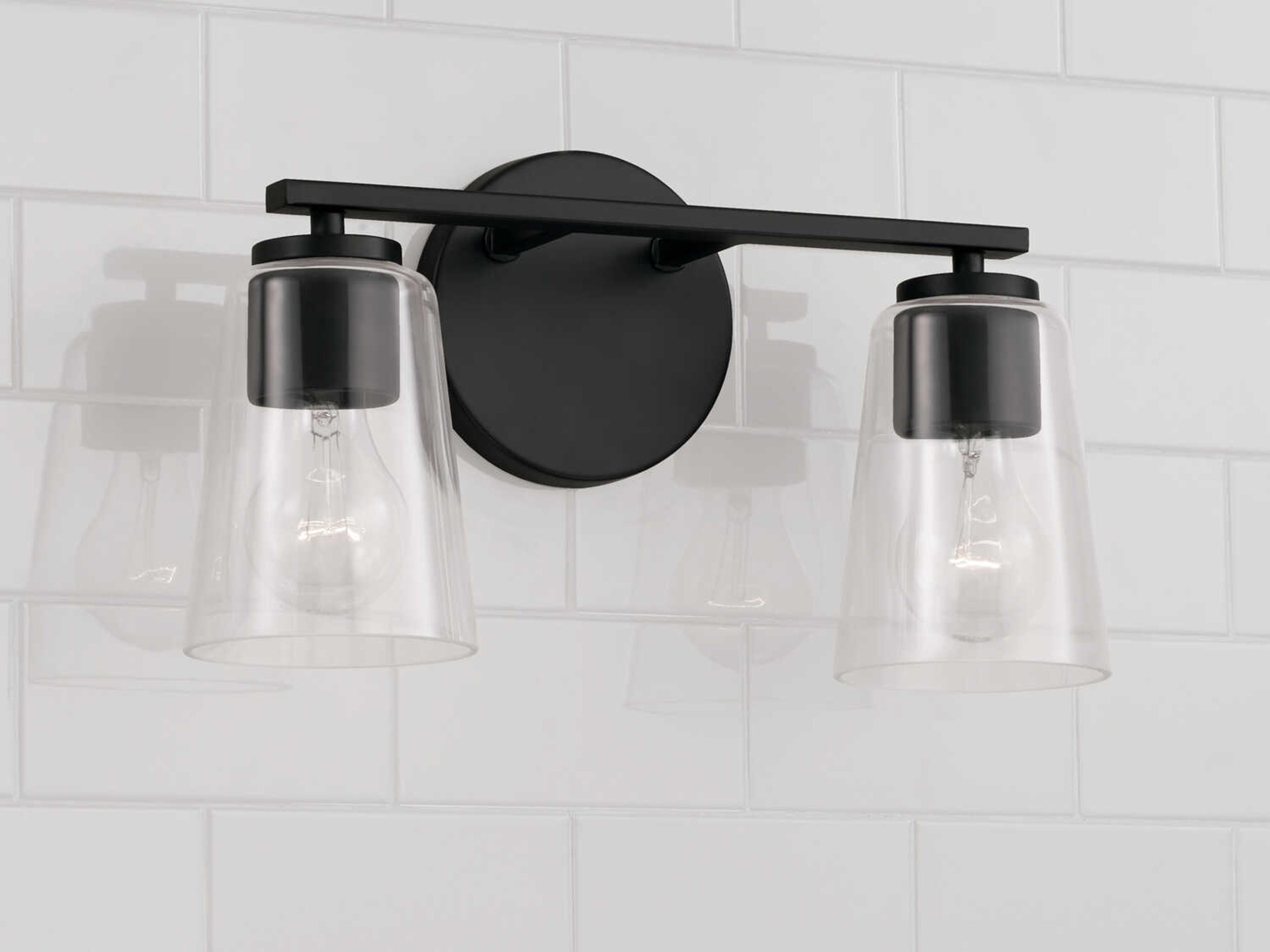 Capital Lighting Portman 2-Light Matte Black Glass Vanity Light