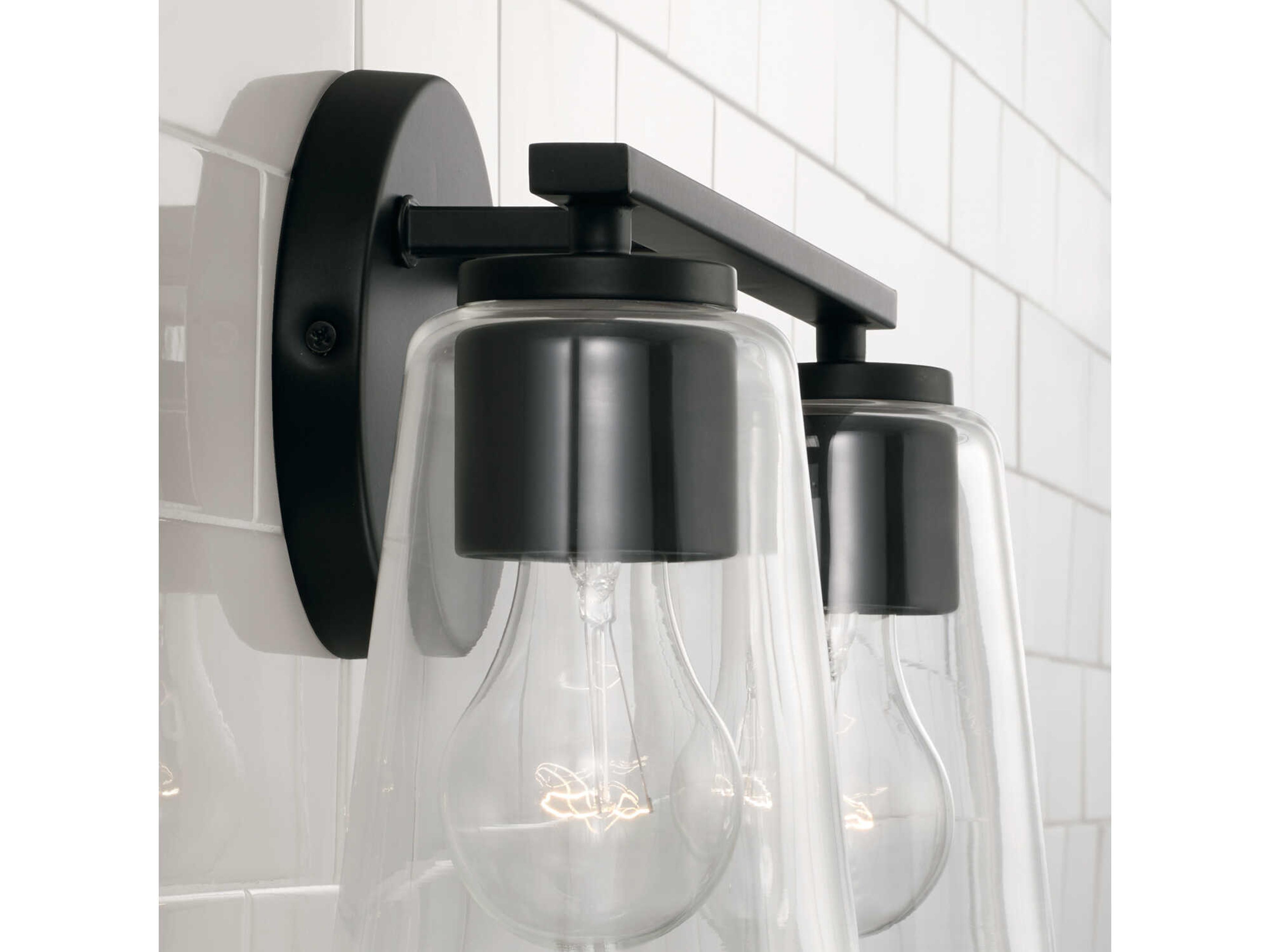 Capital Lighting Portman 2-Light Matte Black Glass Vanity Light