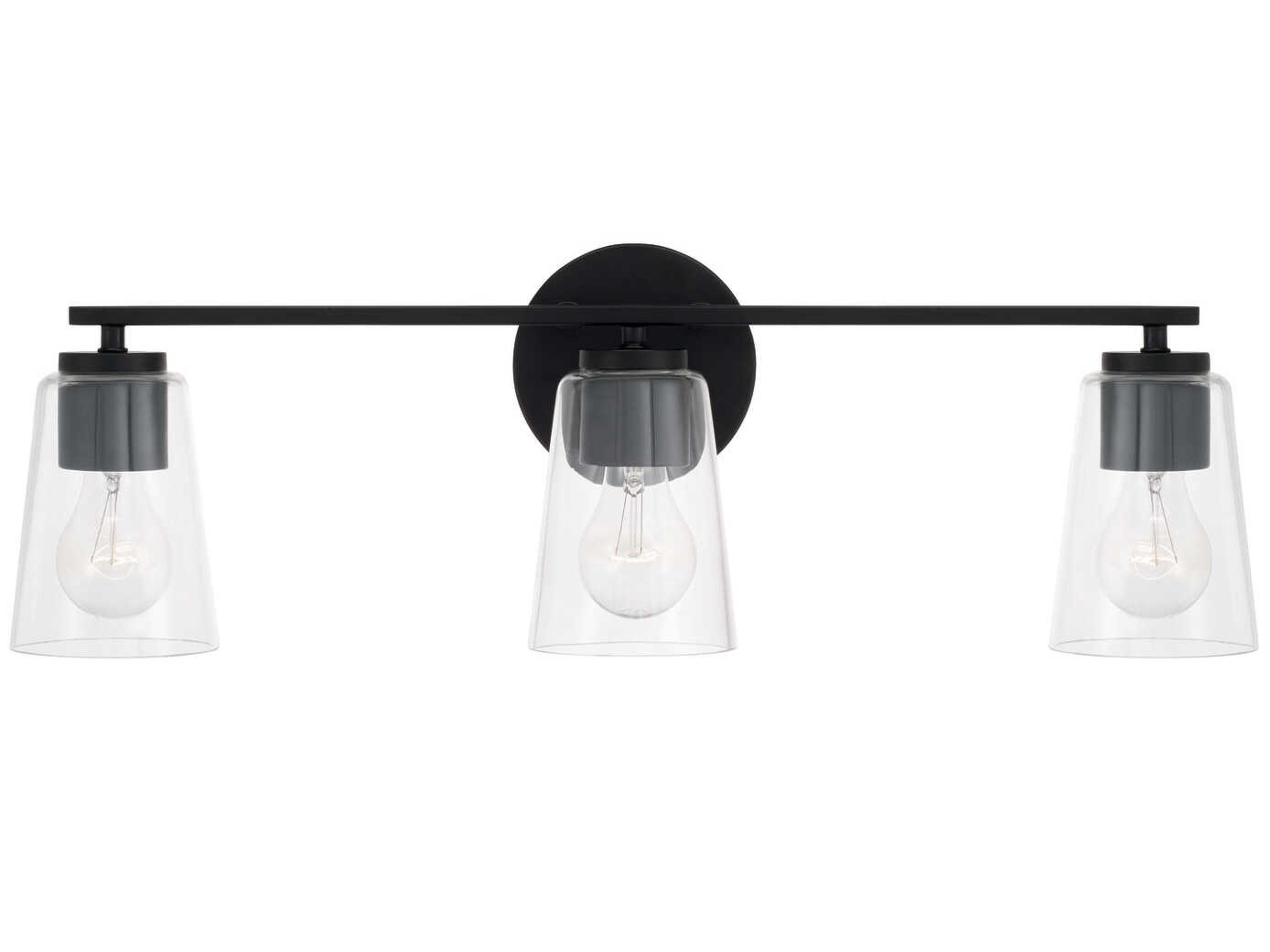 Capital Lighting Portman 3-Light Matte Black Glass Vanity Light