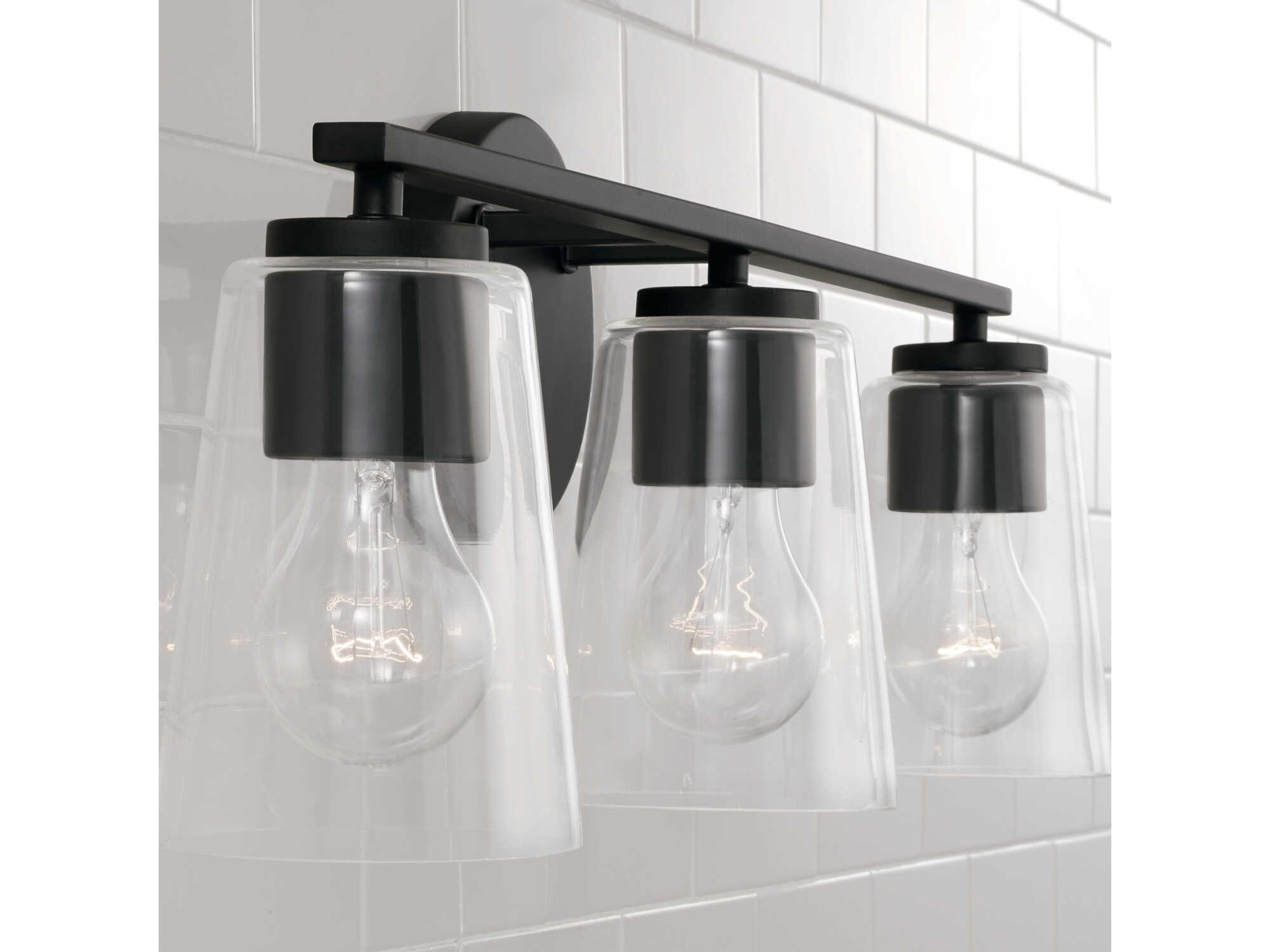 Capital Lighting Portman 3-Light Matte Black Glass Vanity Light