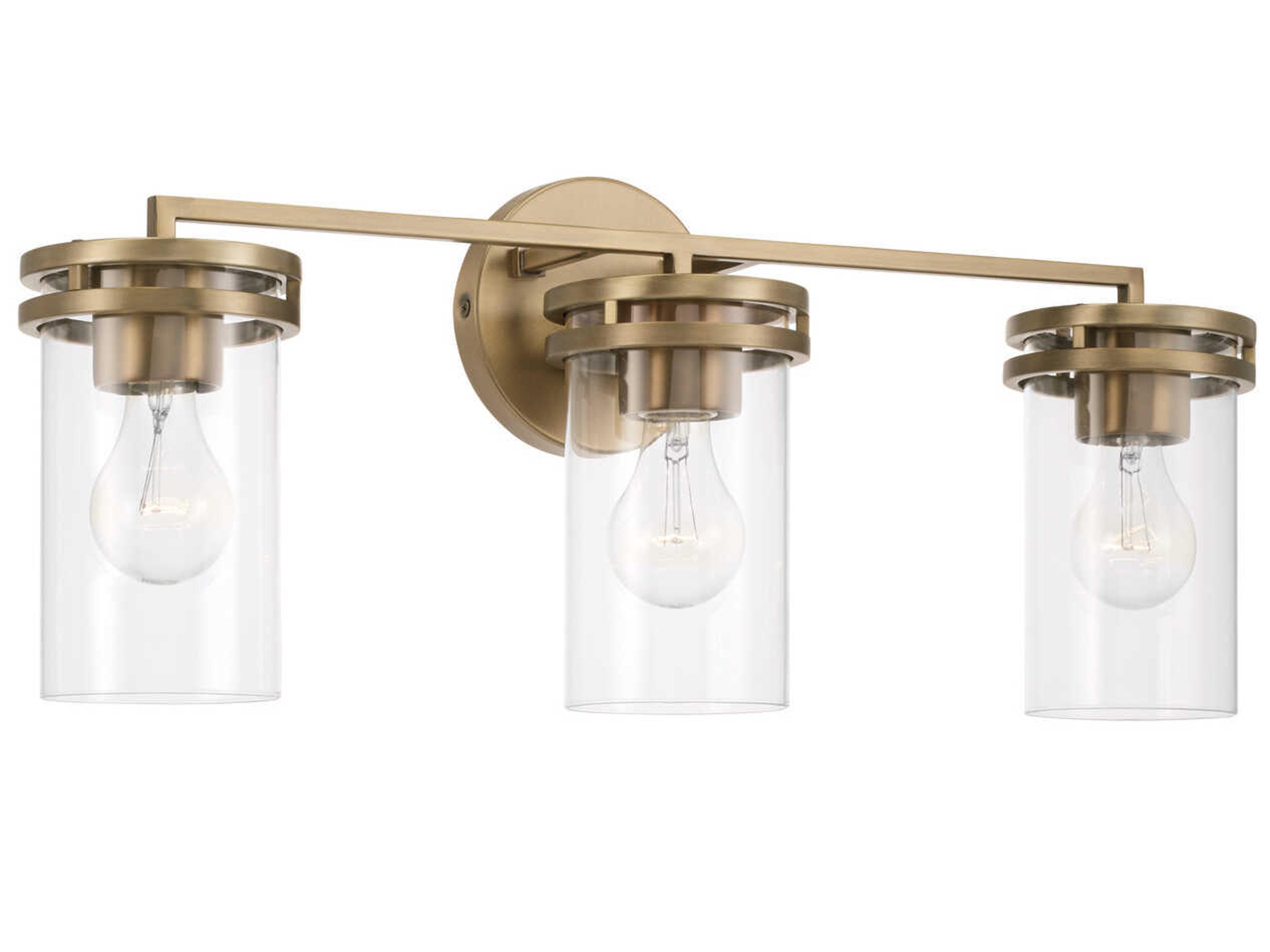 Fuller 3-Light Aged Brass Glass Vanity Light