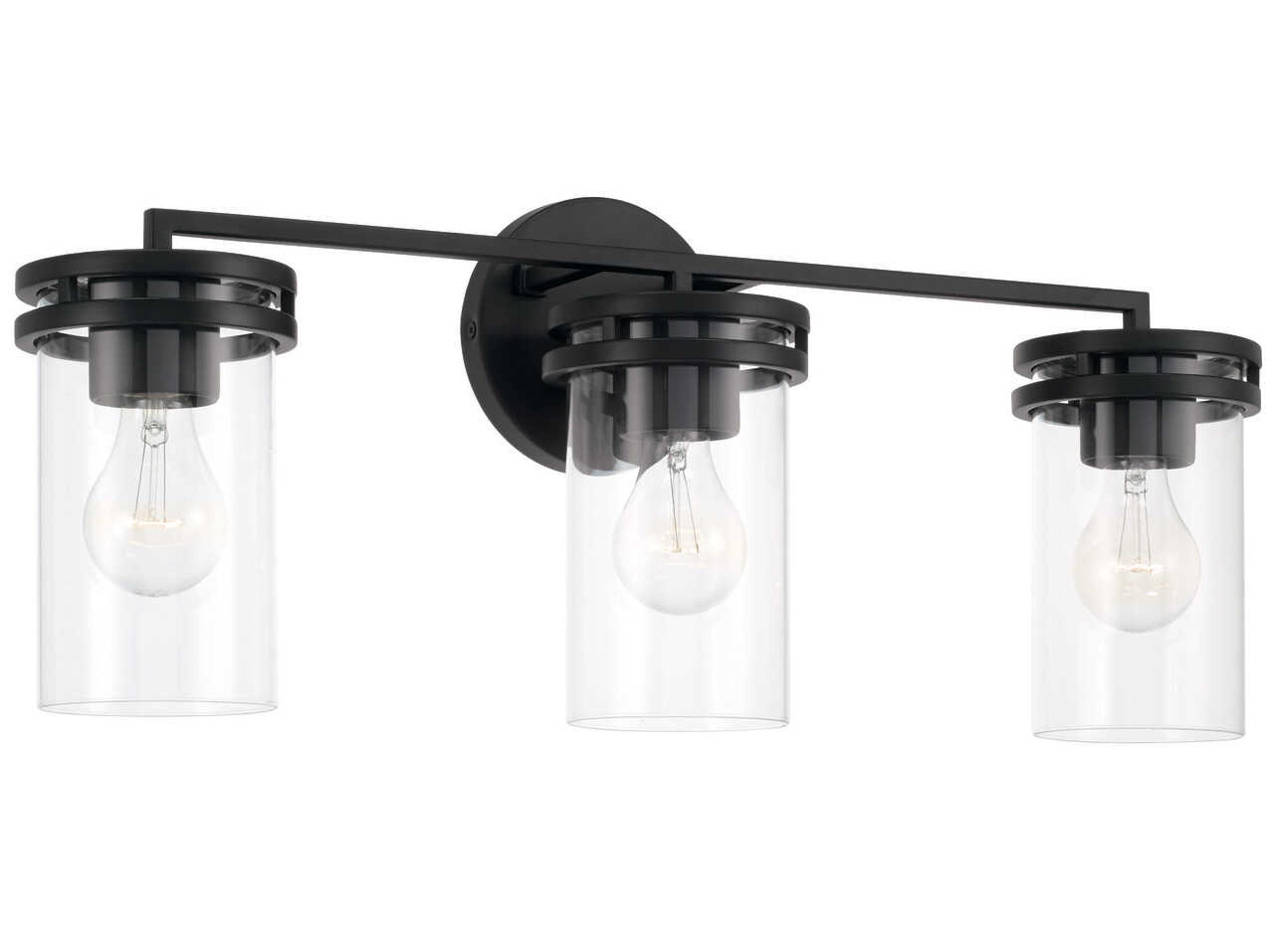 Fuller 3-Light Matte Black Glass Vanity Light