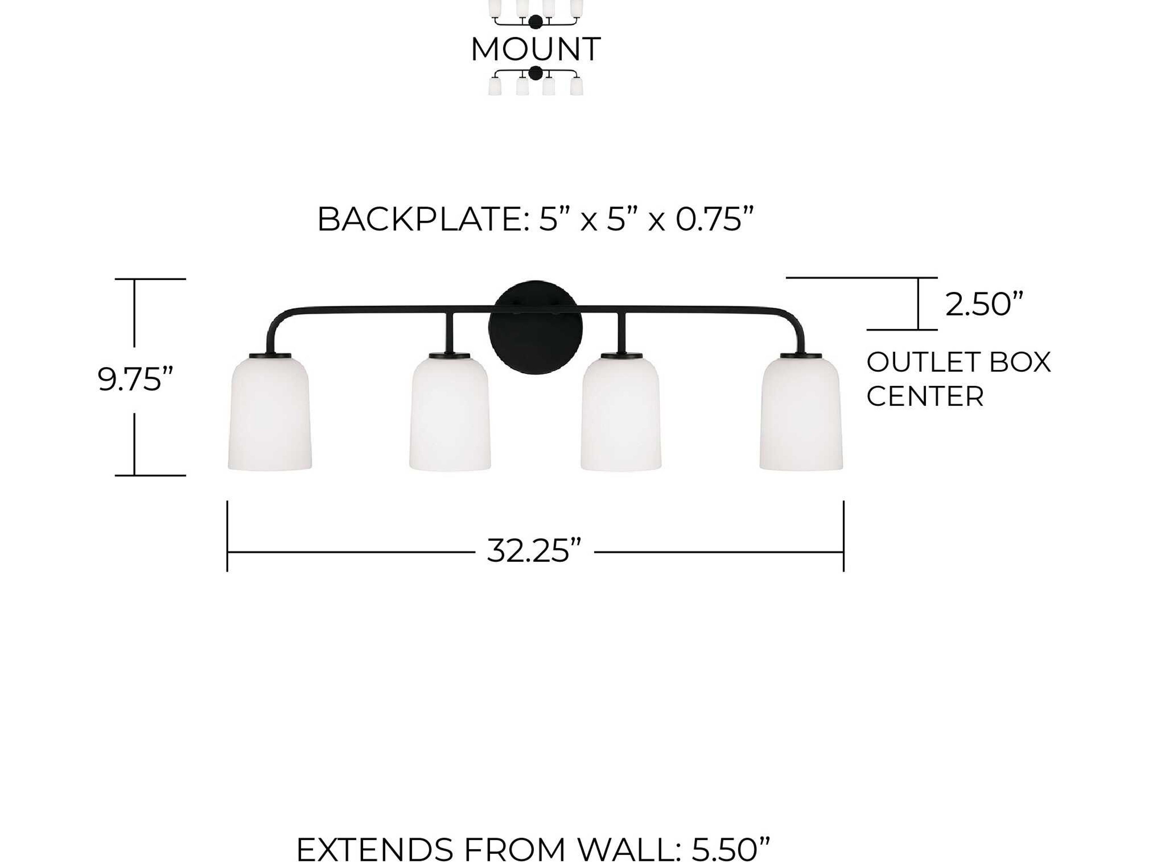 Capital Lighting Lawson 4-Light Matte Black Glass Vanity Light