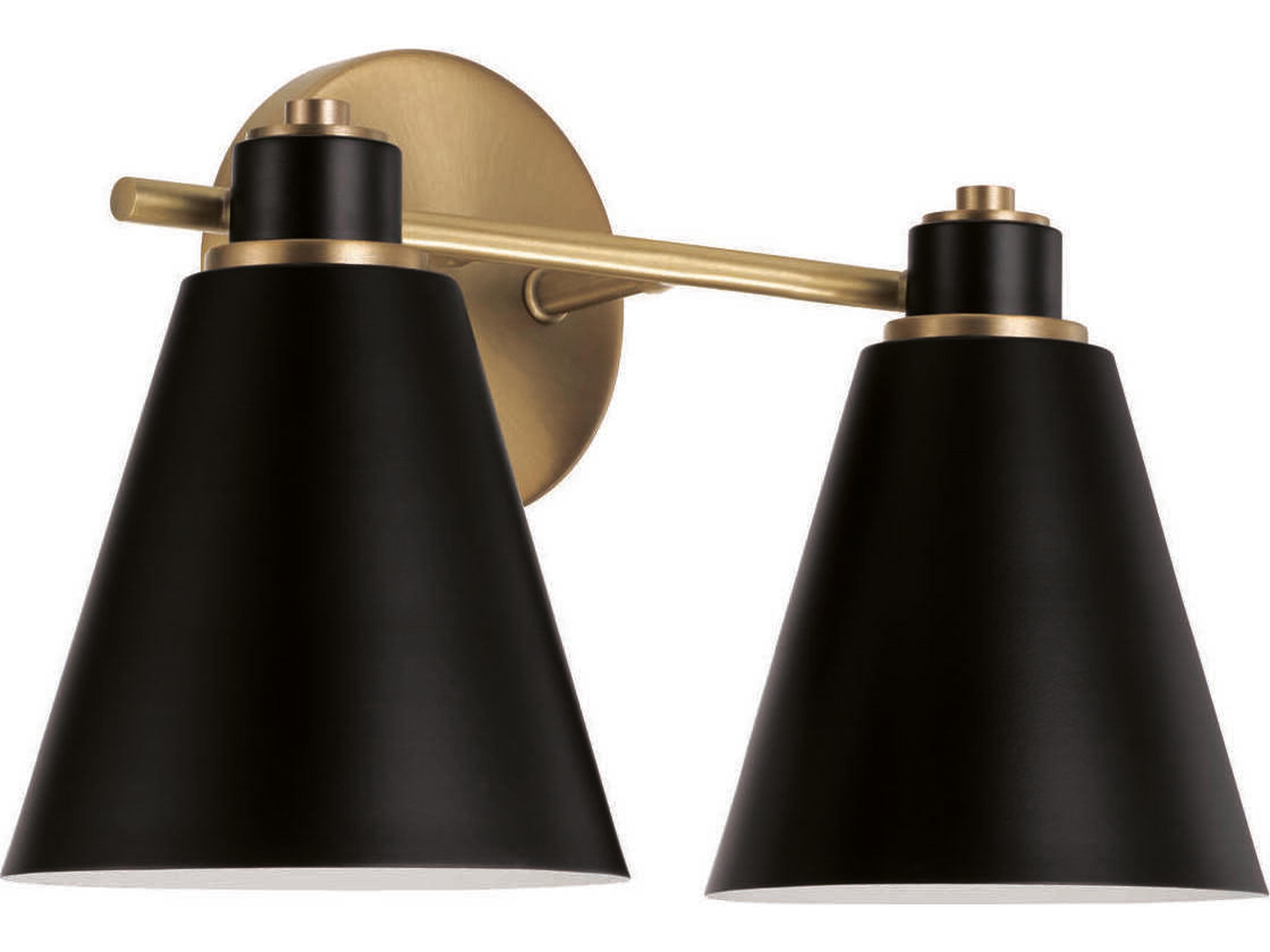 Bradley 2-Light Aged Brass Black Vanity Light