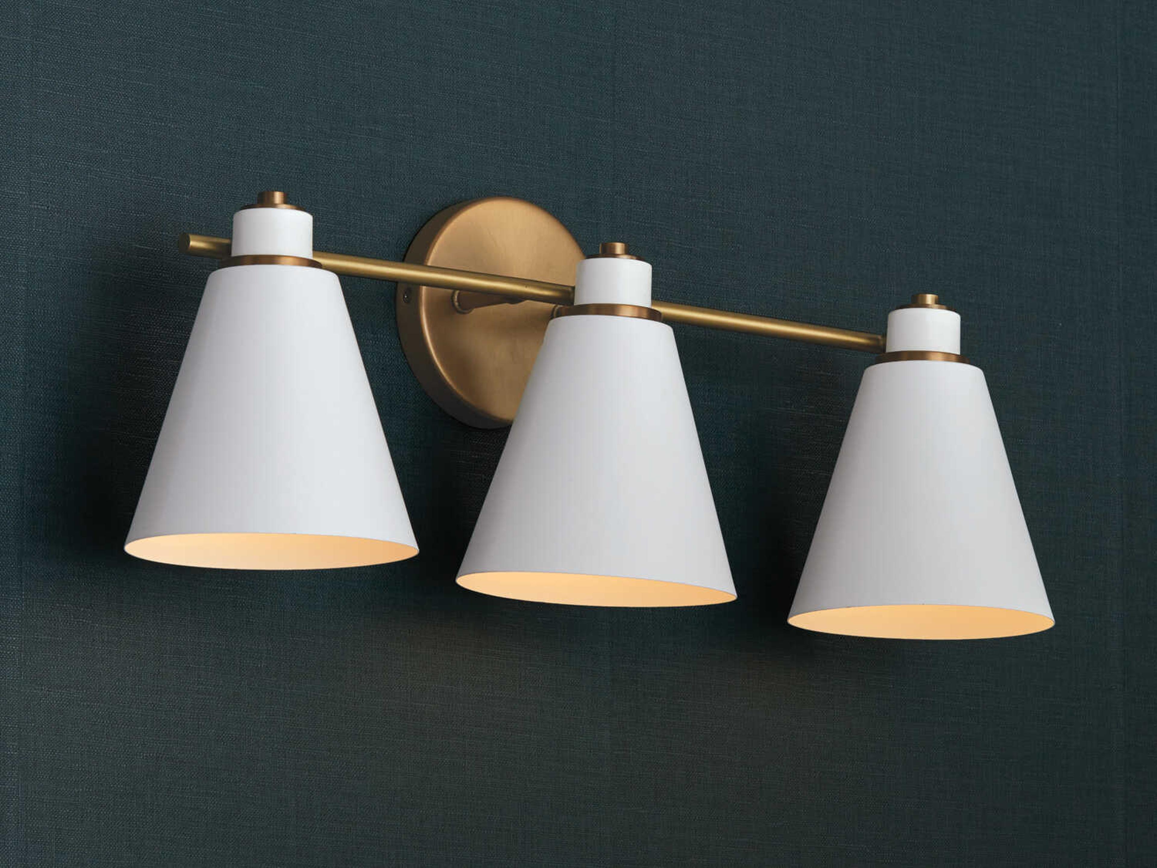 Capital Lighting Bradley 3-Light Aged Brass White Vanity Light