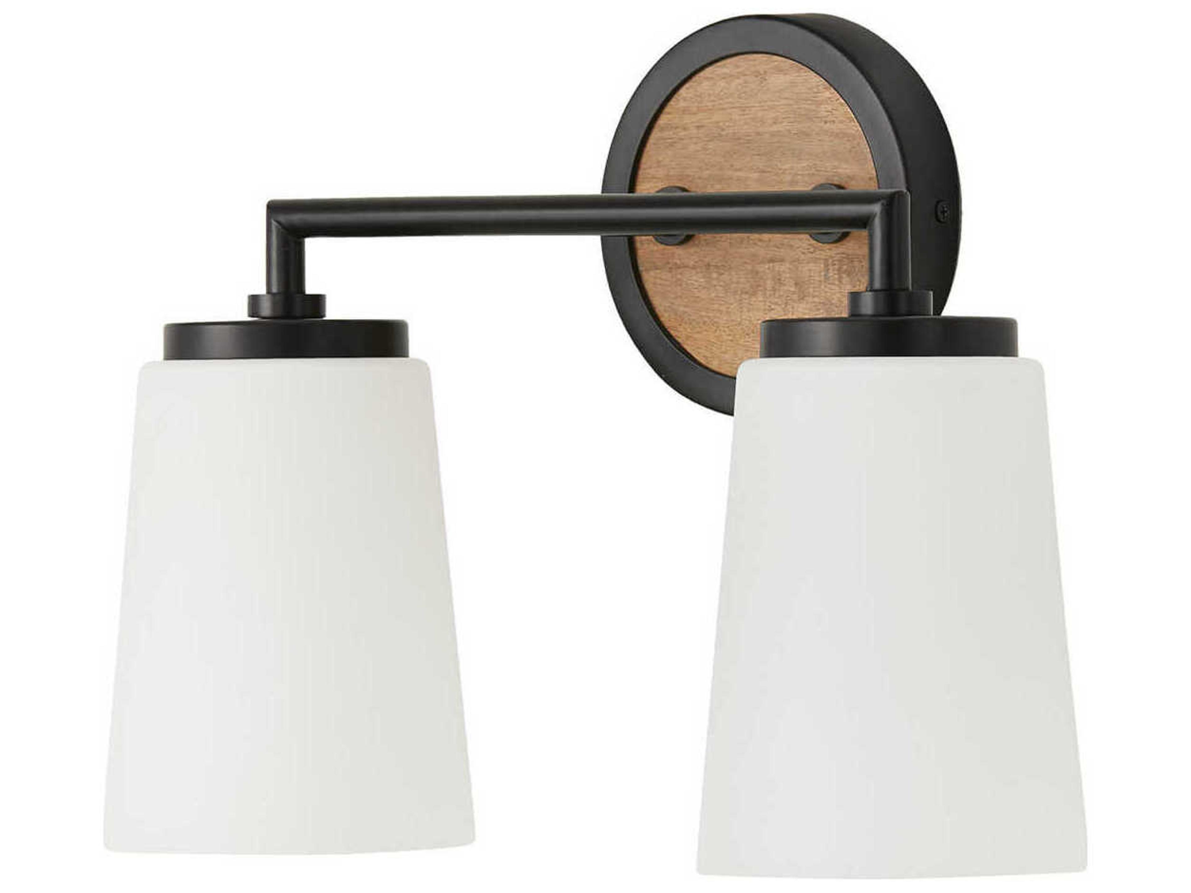 Jonah 2-Light Light Wood And Matte Black Vanity