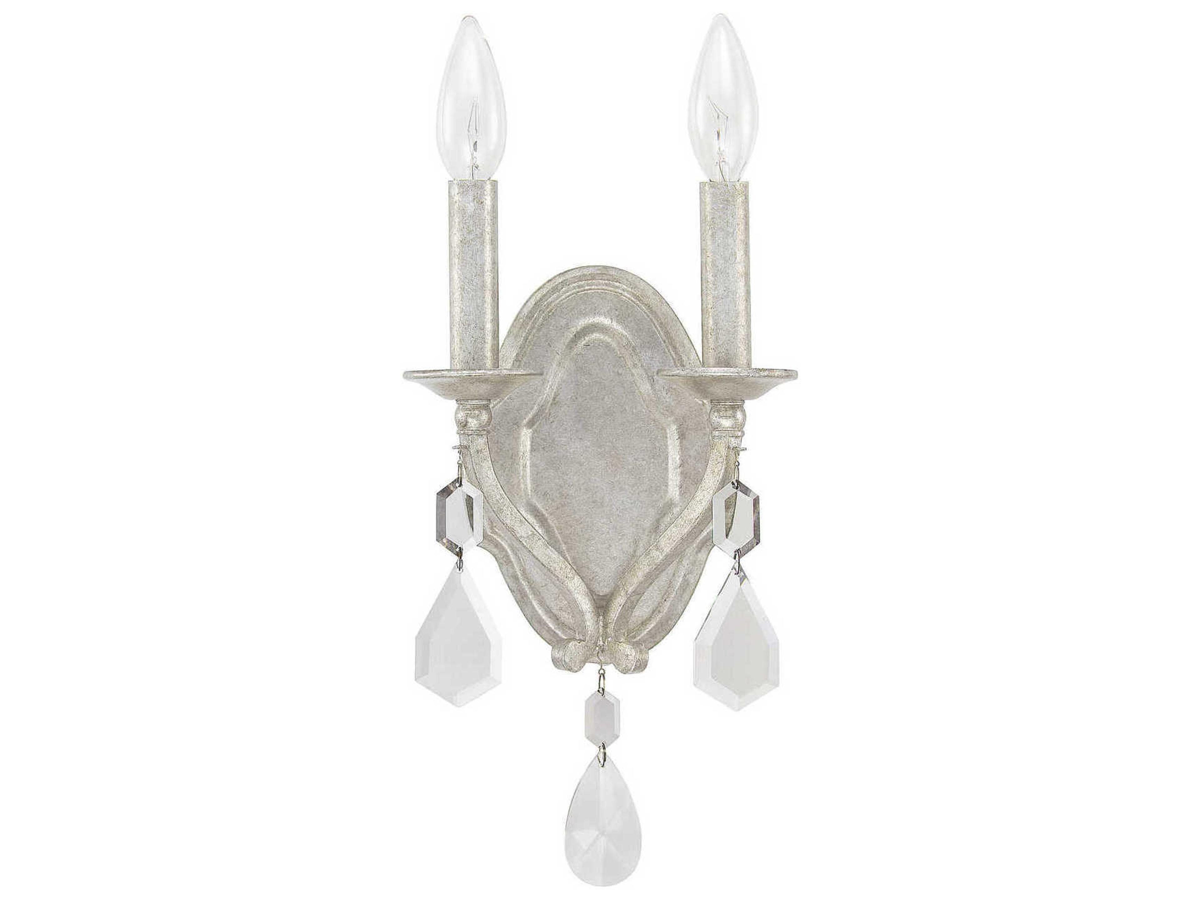 Blakely 2-Light Antique Silver Crystal Wall Sconce