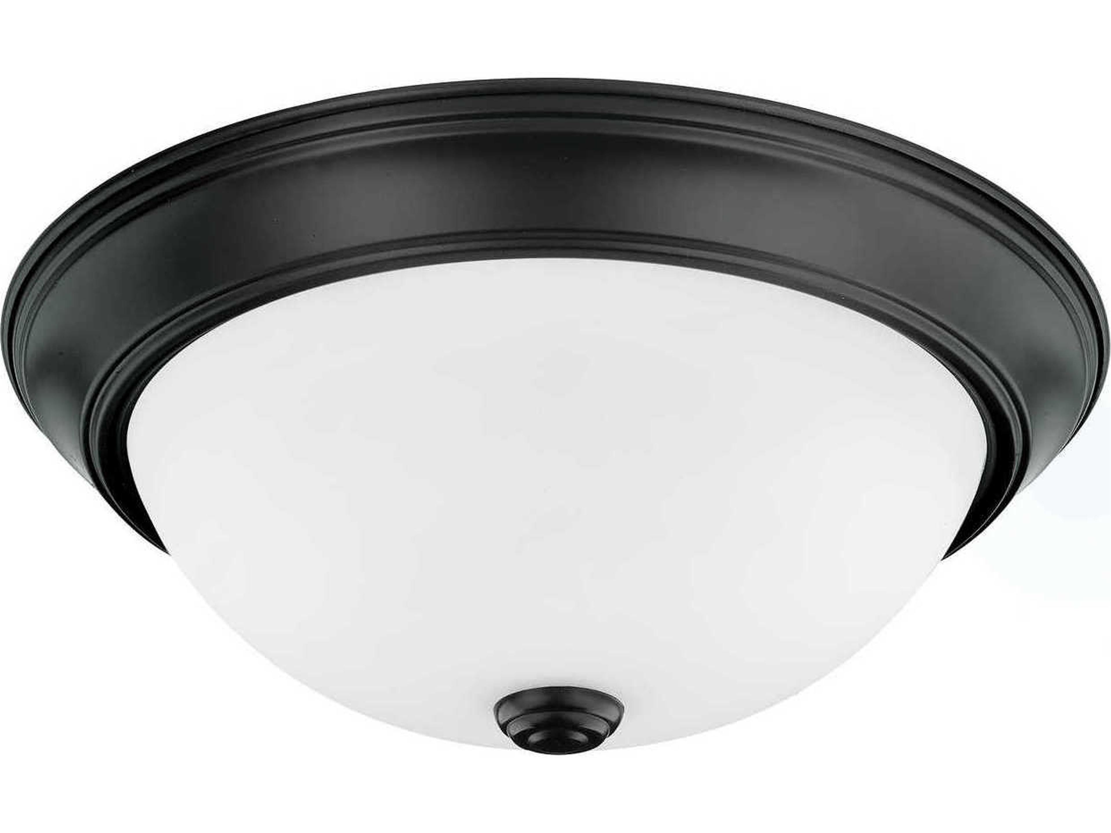 2-Light Matte Black Glass Bowl Flush Mount