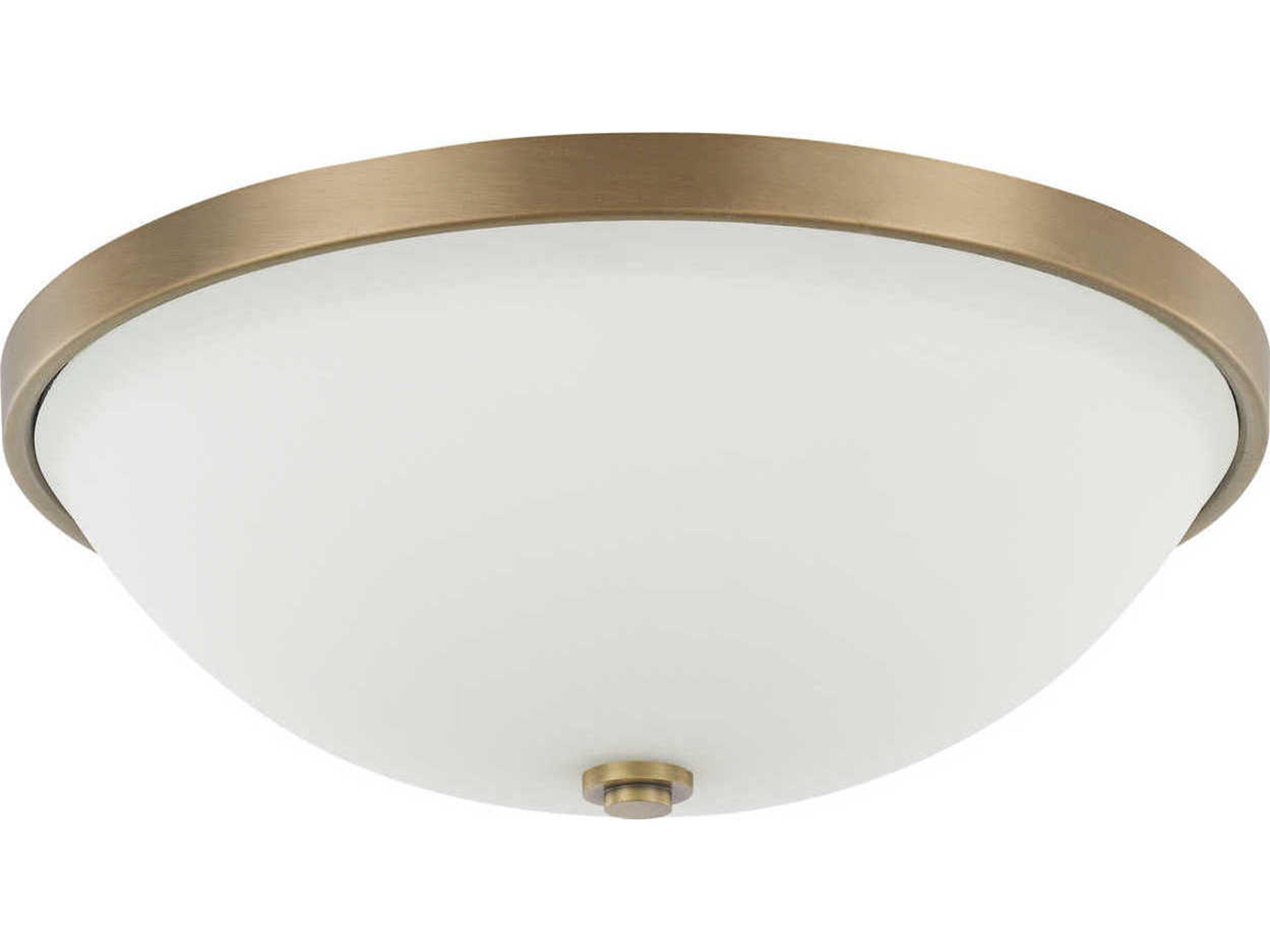 3-Light Aged Brass Glass Bowl Flush Mount