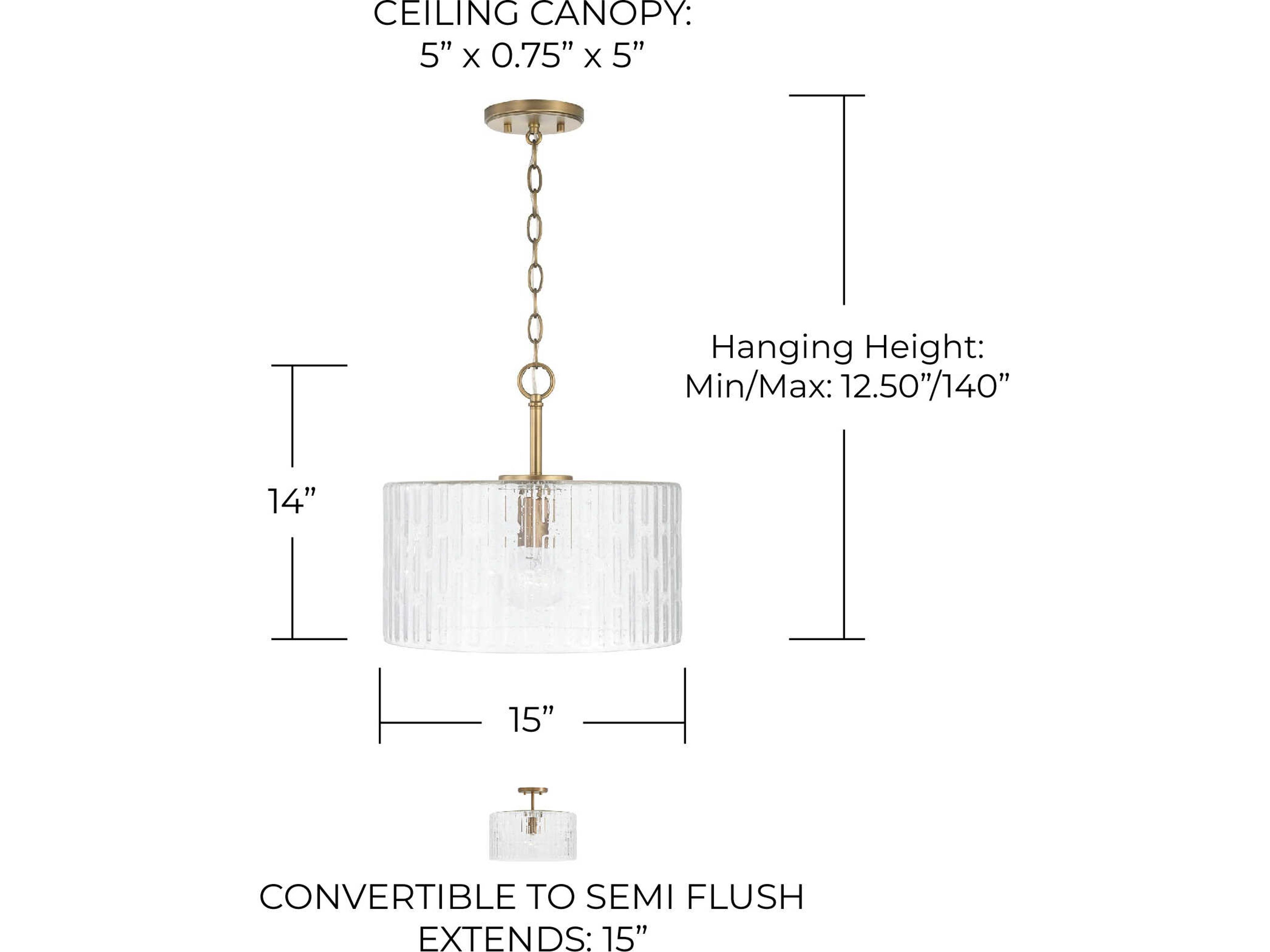 Capital Lighting Emerson 1-Light Aged Brass Glass Drum Semi Flush Mount