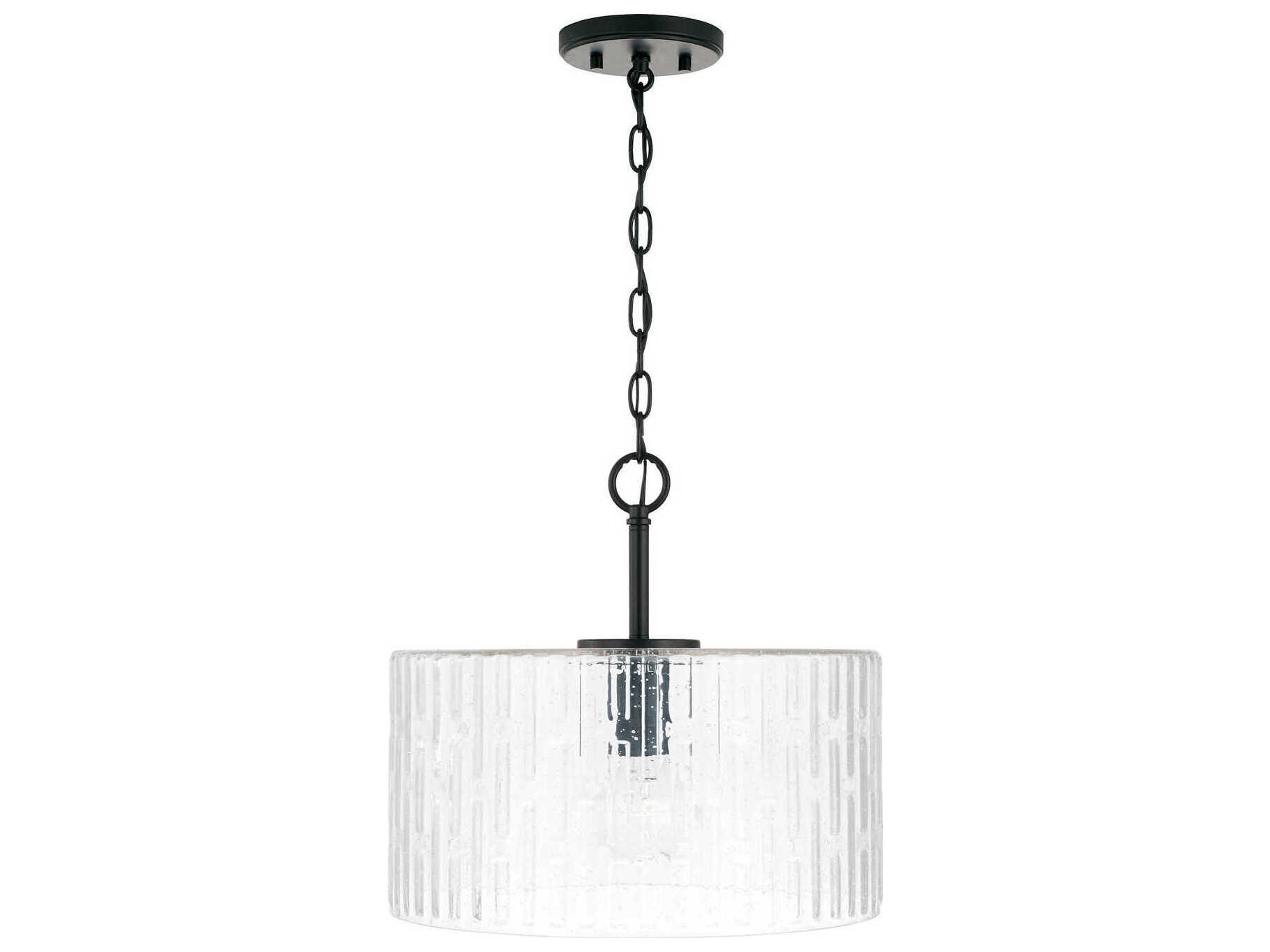 Capital Lighting Emerson 1-Light Matte Black Glass Drum Semi Flush Mount