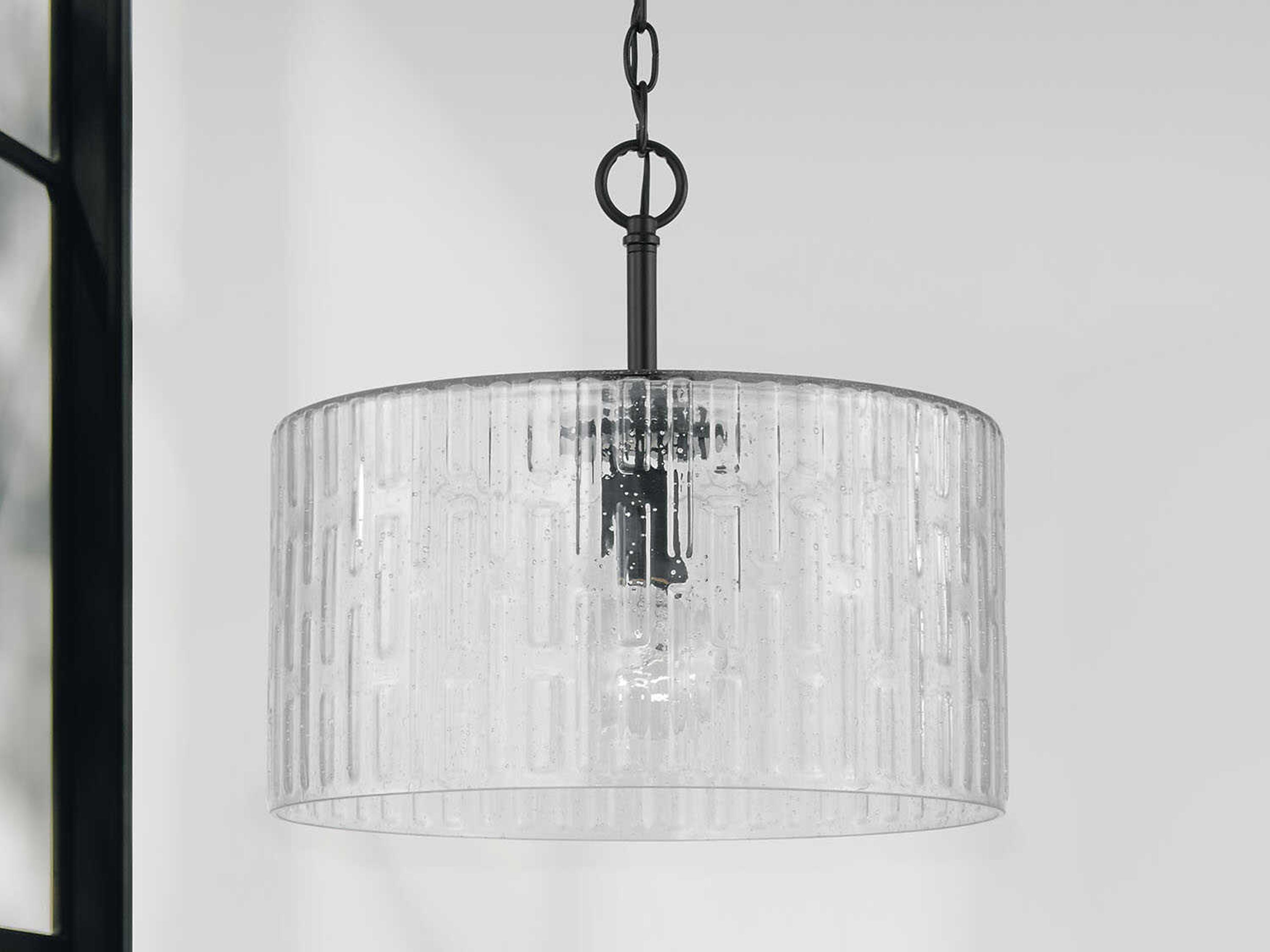 Capital Lighting Emerson 1-Light Matte Black Glass Drum Semi Flush Mount