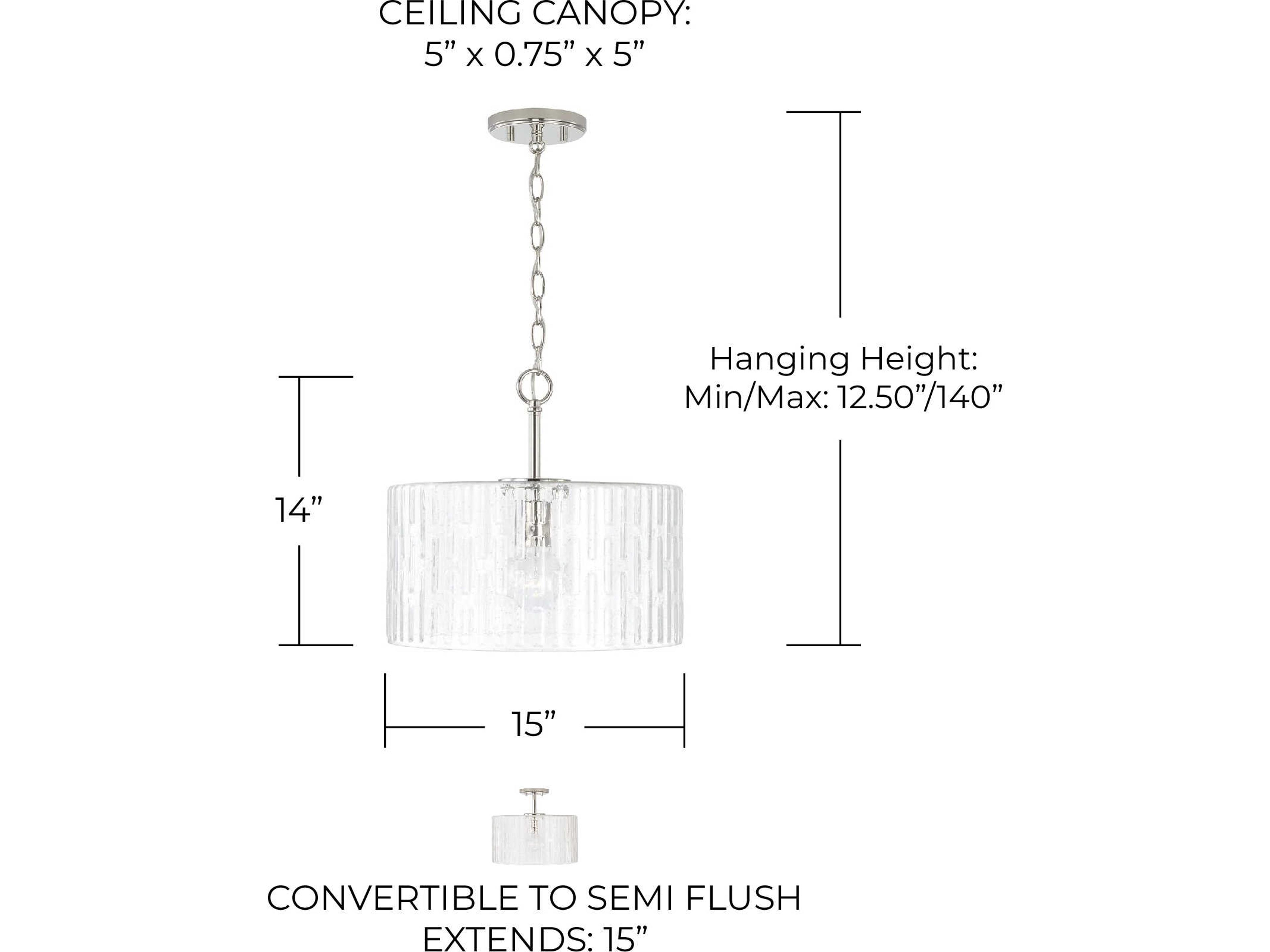 Capital Lighting Emerson 1-Light Polished Nickel Glass Drum Semi Flush Mount