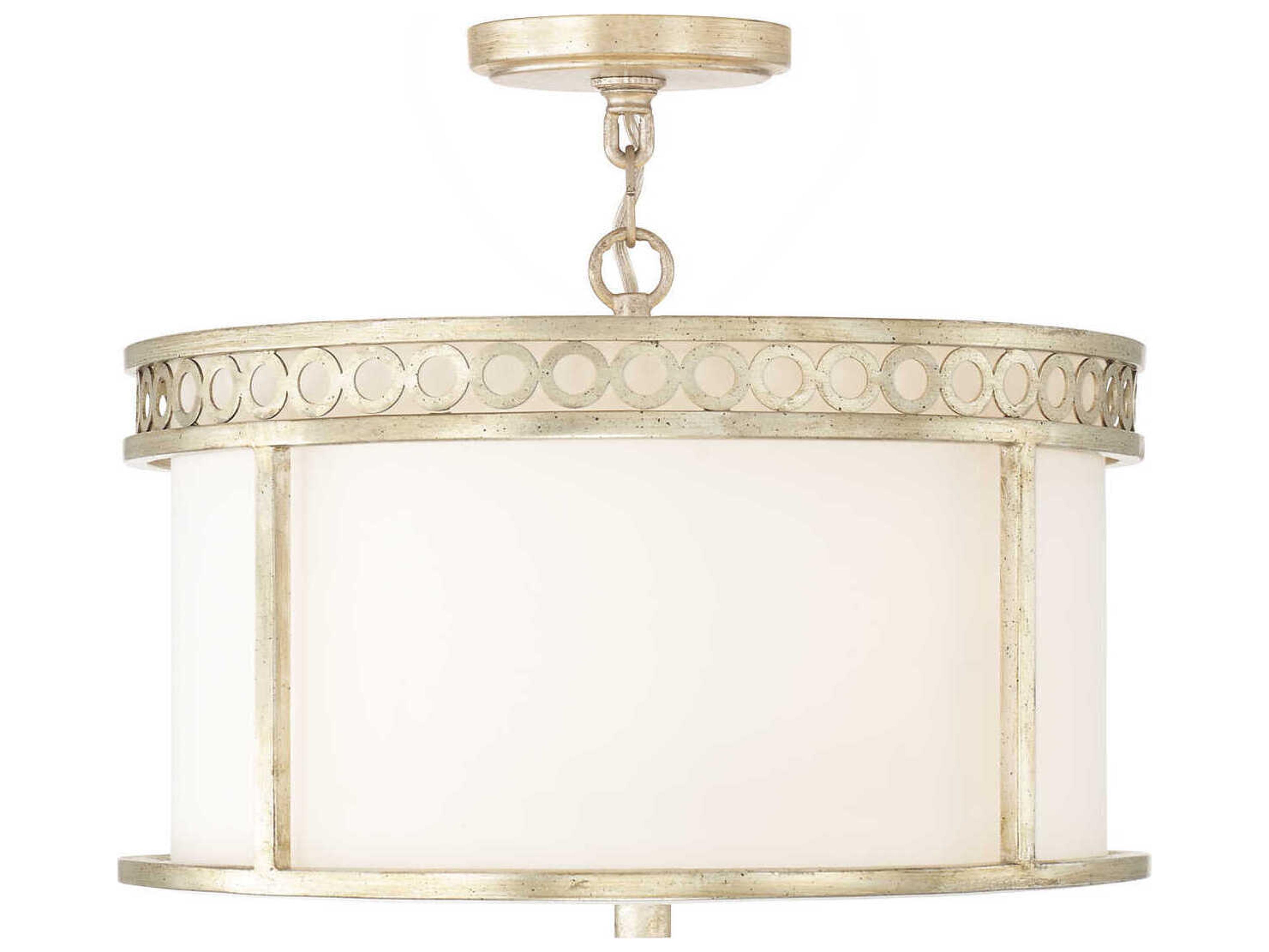 Isabella 4-Light Winter Gold Glass Drum Semi Flush Mount