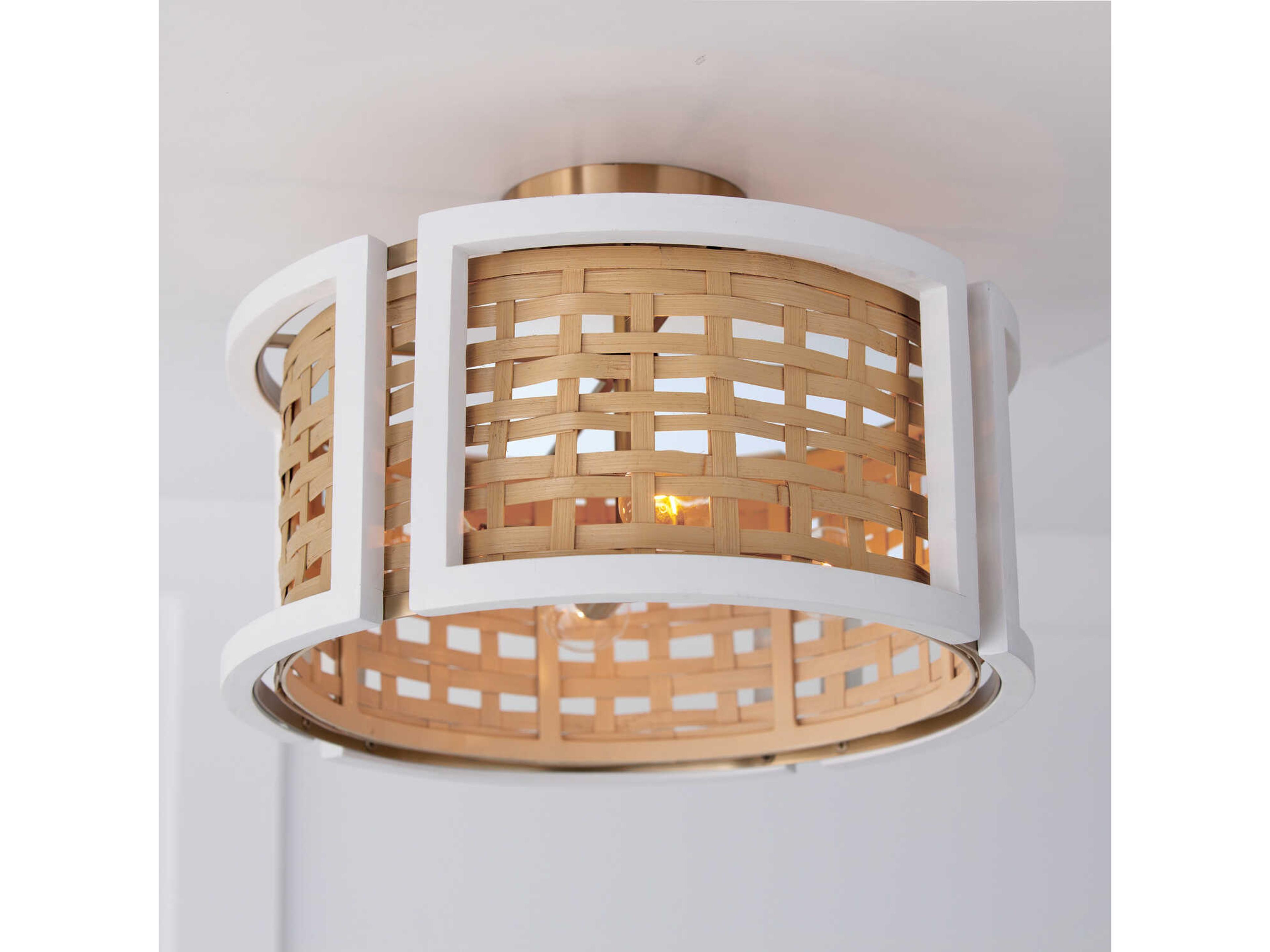 Capital Lighting Lola 4-Light Flat White And Matte Brass Drum Pendant