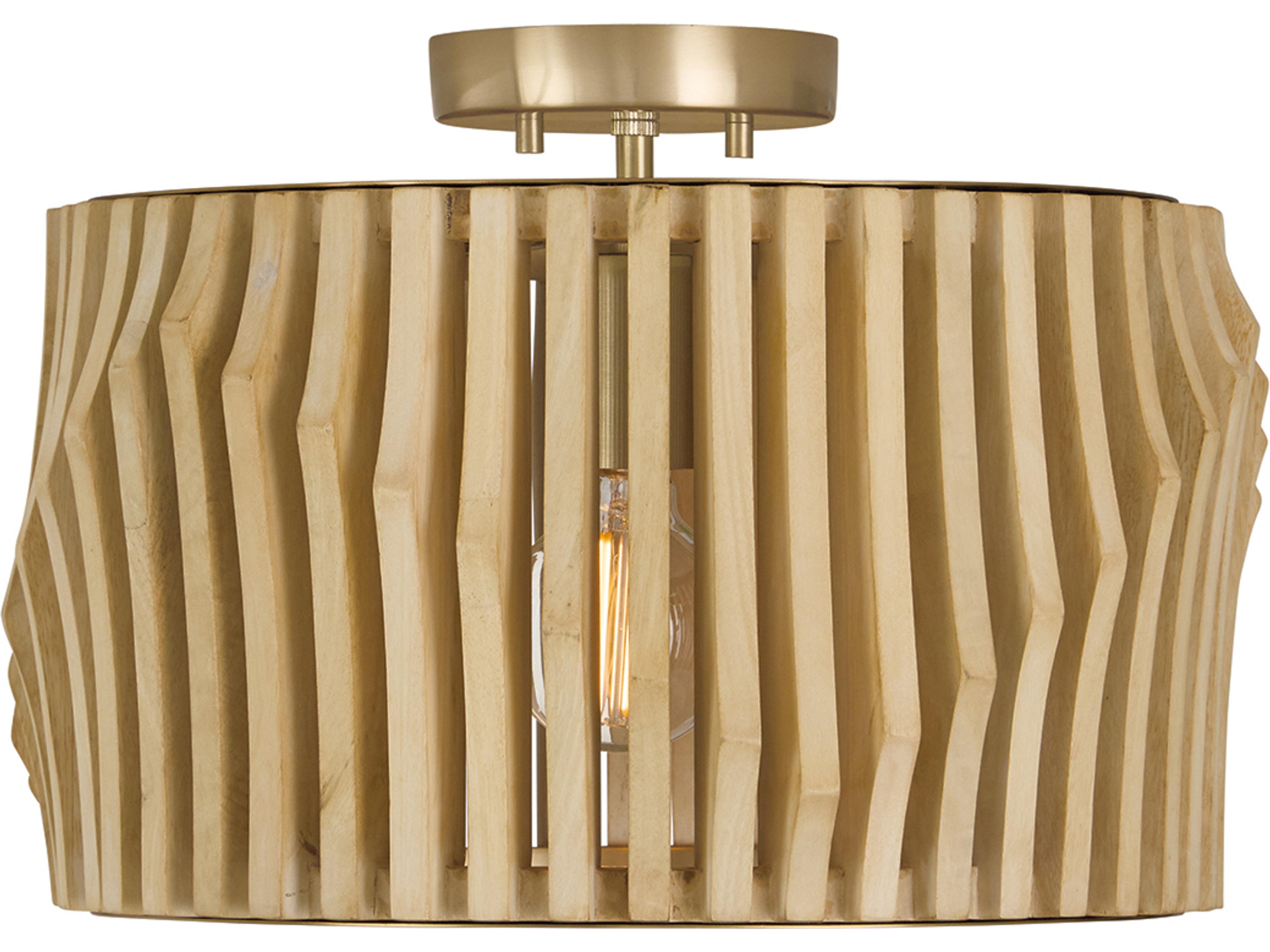 Archer 1-light Blonde Wood And Matte Brass Drum Semi Flush Mount