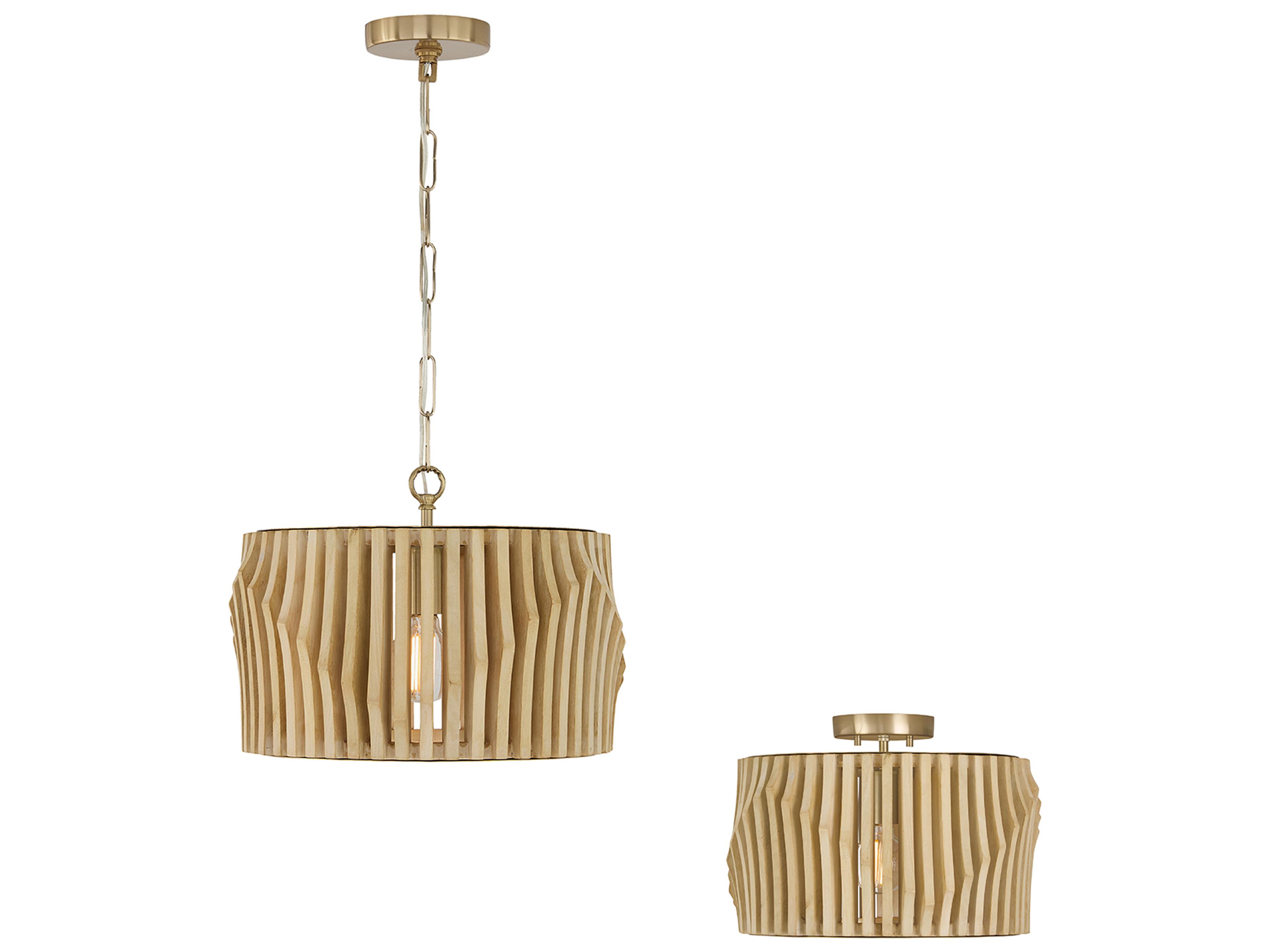 Capital Lighting Archer 1-light Blonde Wood And Matte Brass Drum Semi Flush Mount