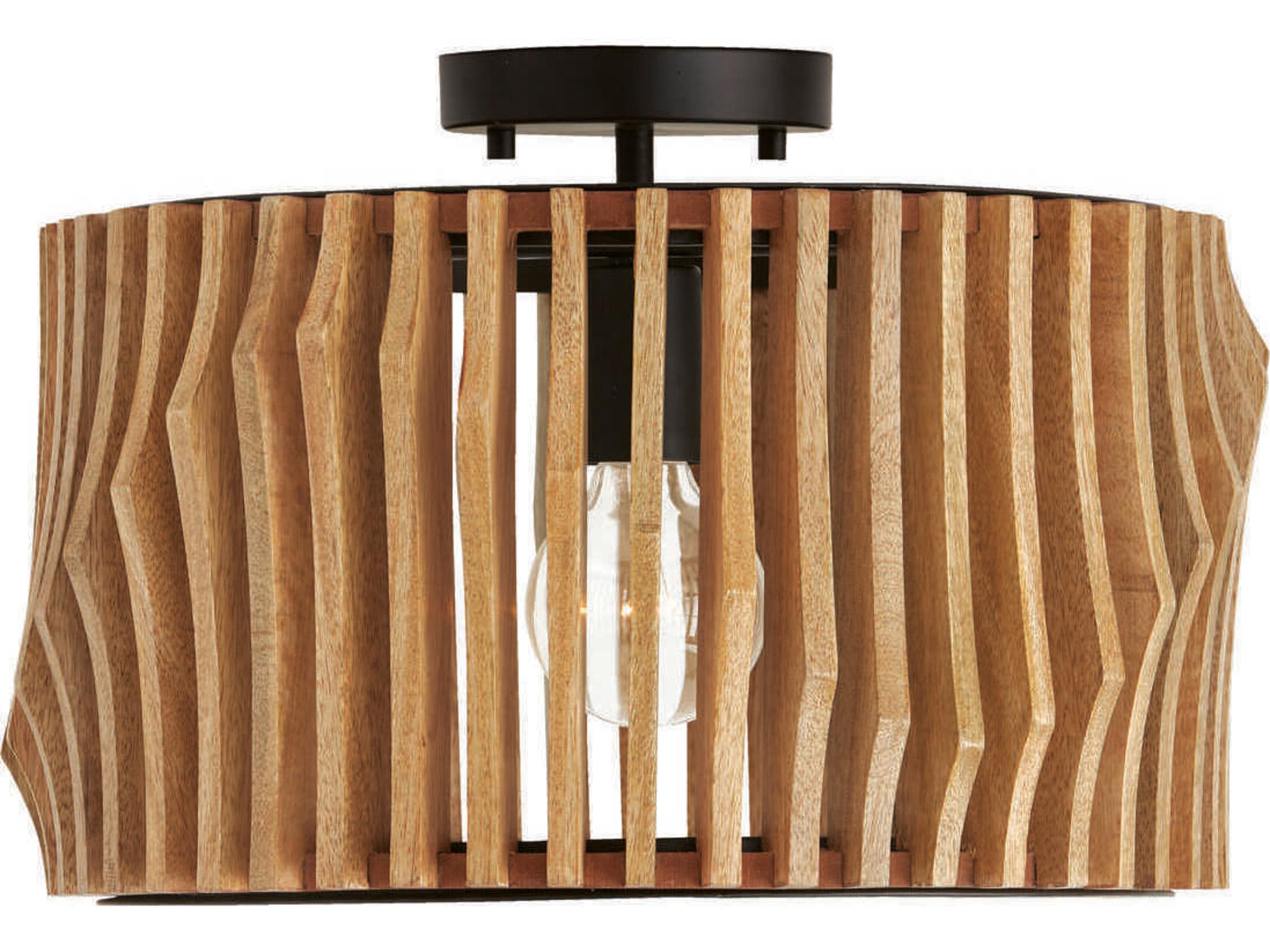 Archer 1-Light Light Wood Matte Black Brown Drum Semi Flush Mount