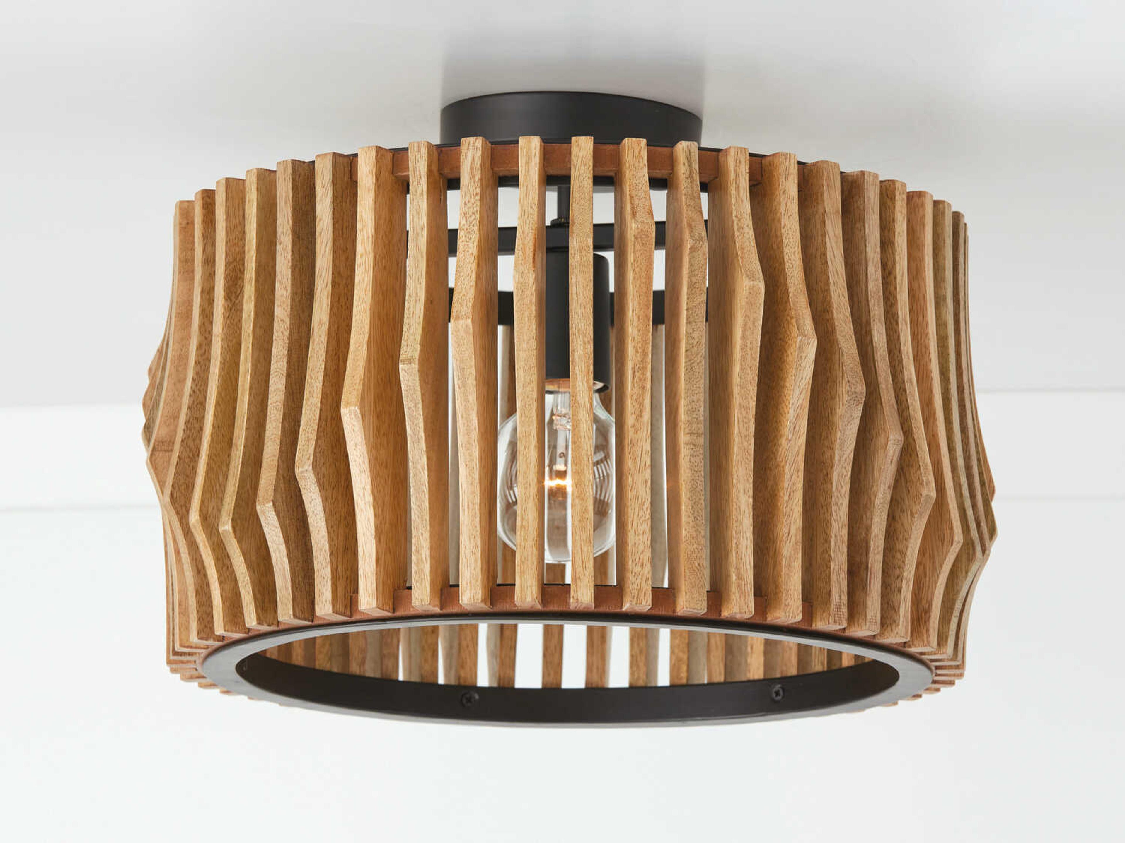 Capital Lighting Archer 1-Light Light Wood Matte Black Brown Drum Semi Flush Mount