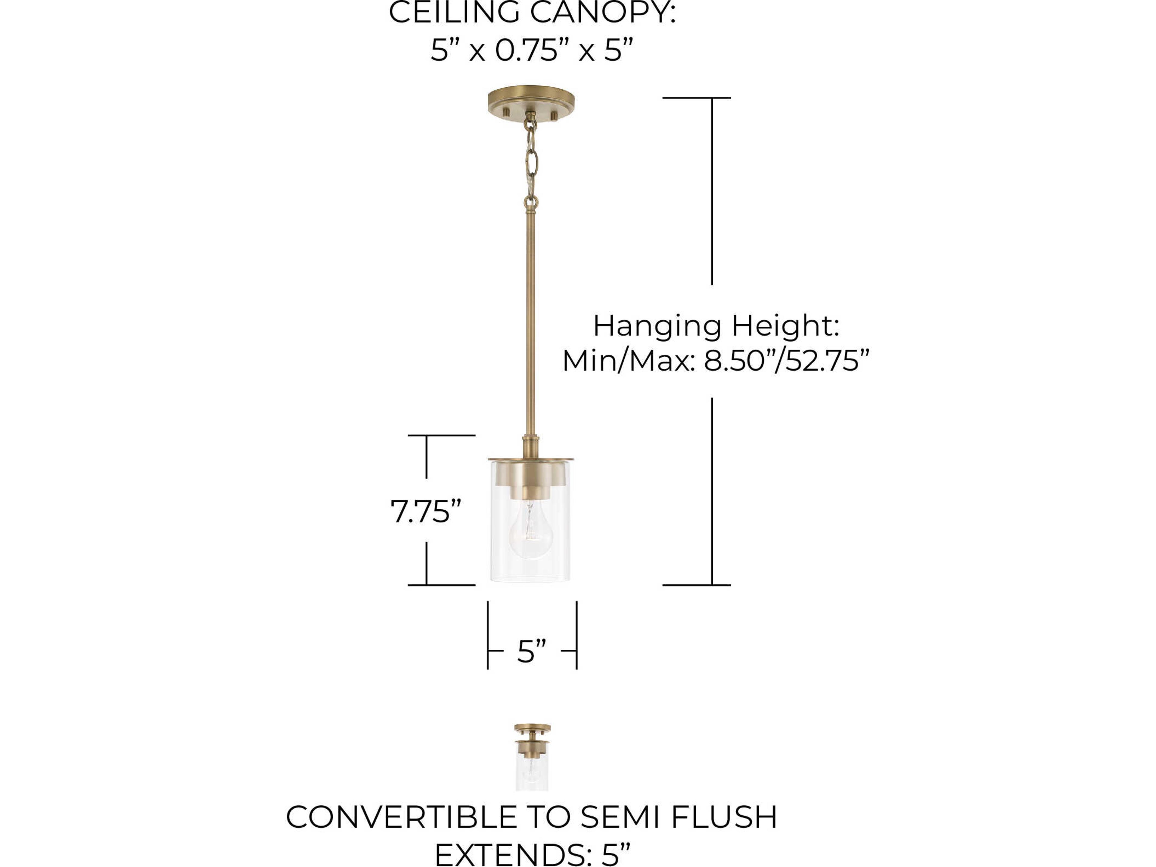 Capital Lighting Mason 1-Light Aged Brass Glass Cylinder Mini Pendant