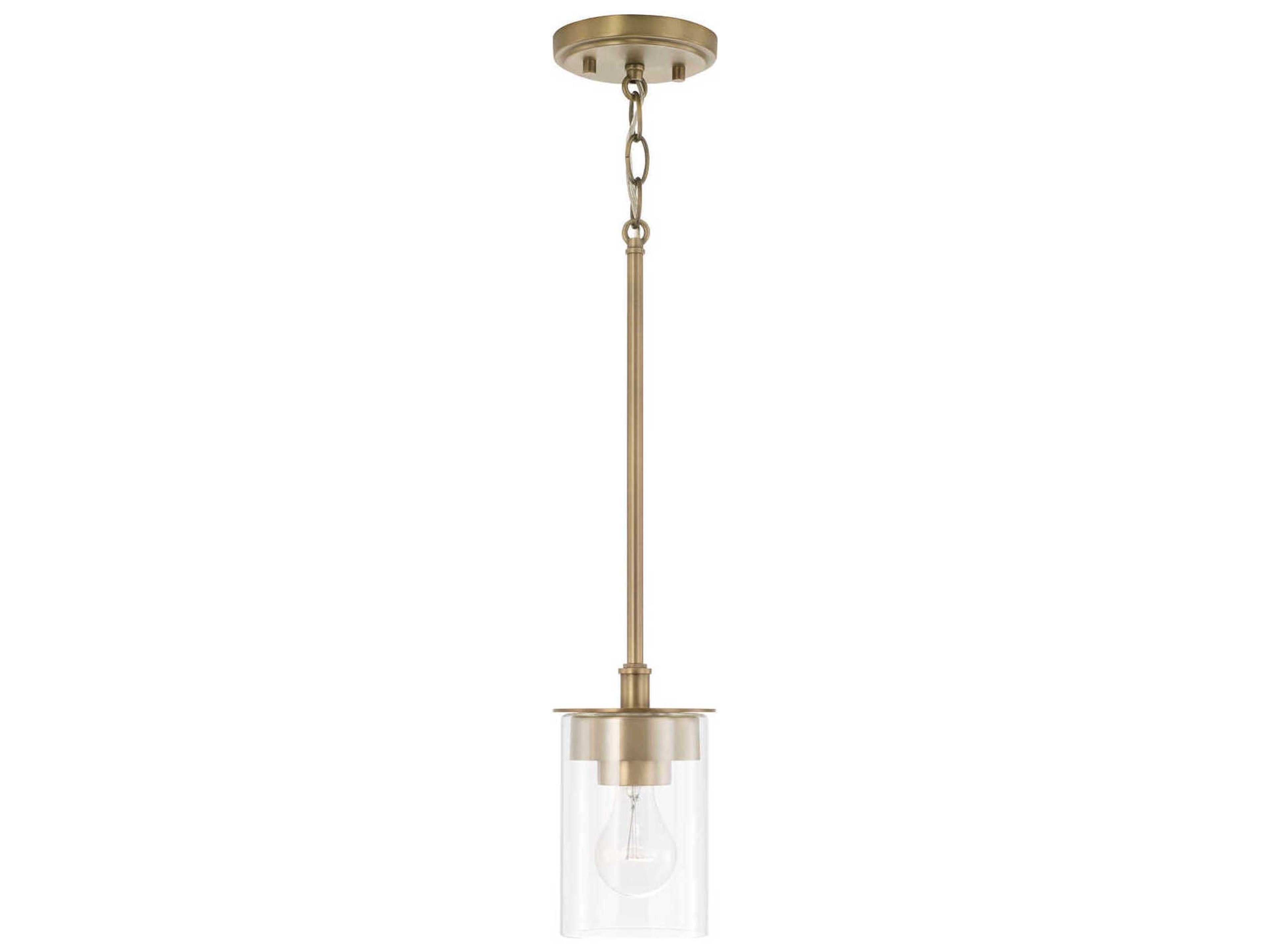 Capital Lighting Mason 1-Light Aged Brass Glass Cylinder Mini Pendant