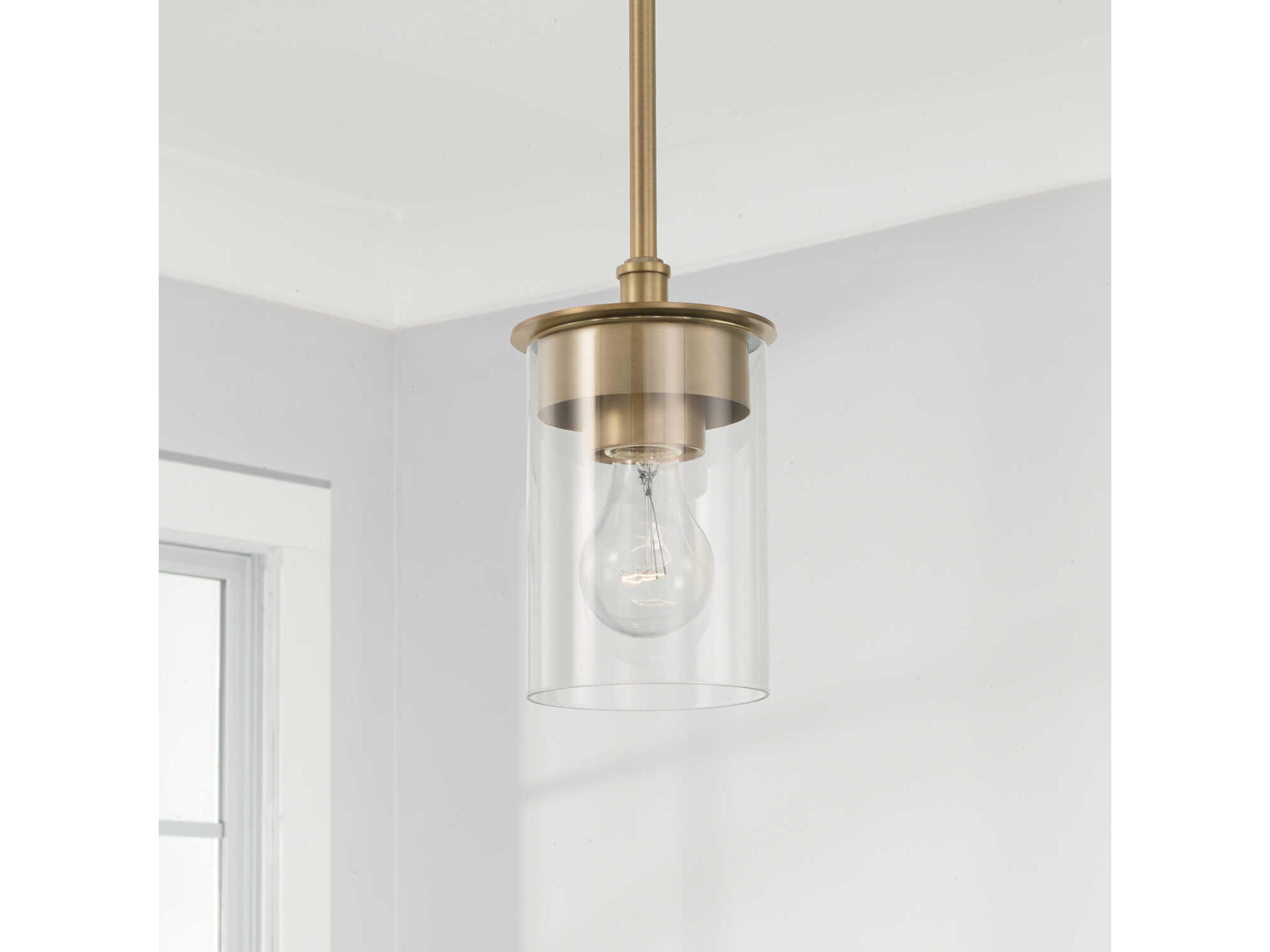 Capital Lighting Mason 1-Light Aged Brass Glass Cylinder Mini Pendant