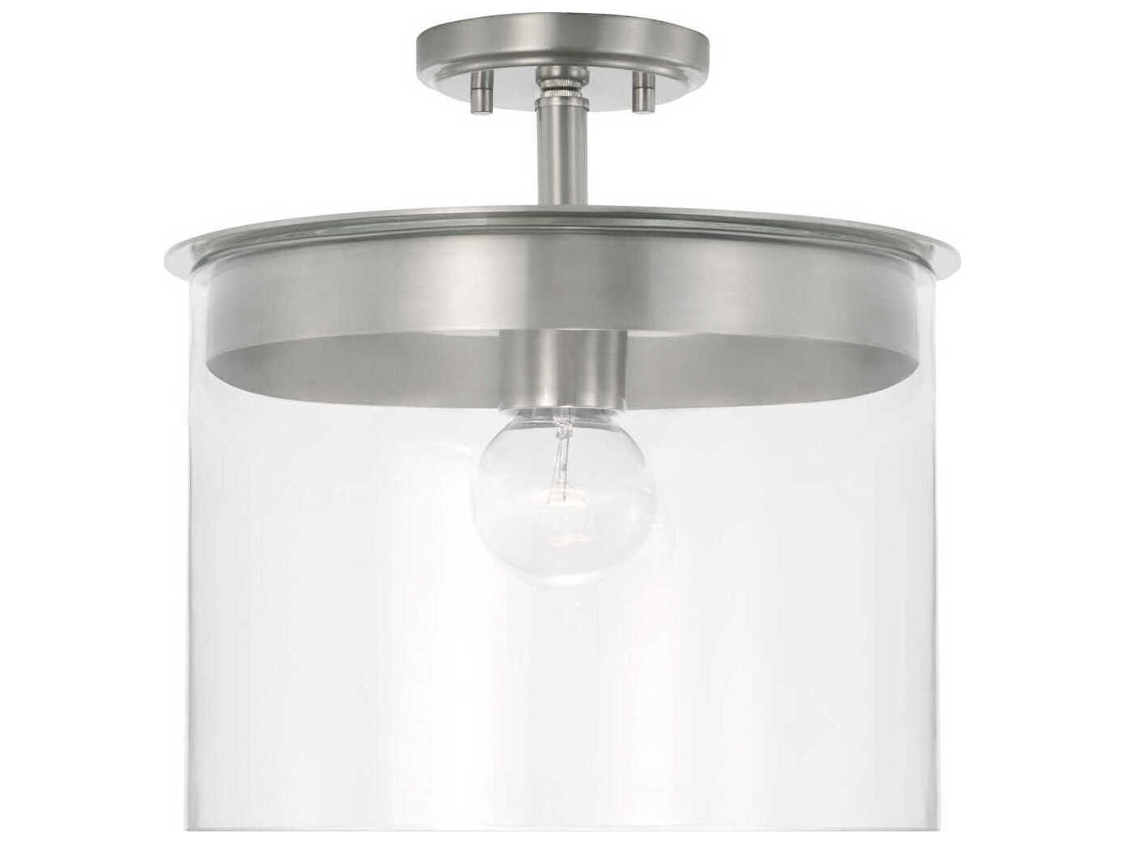 Mason 1-Light Brushed Nickel Glass Drum Pendant