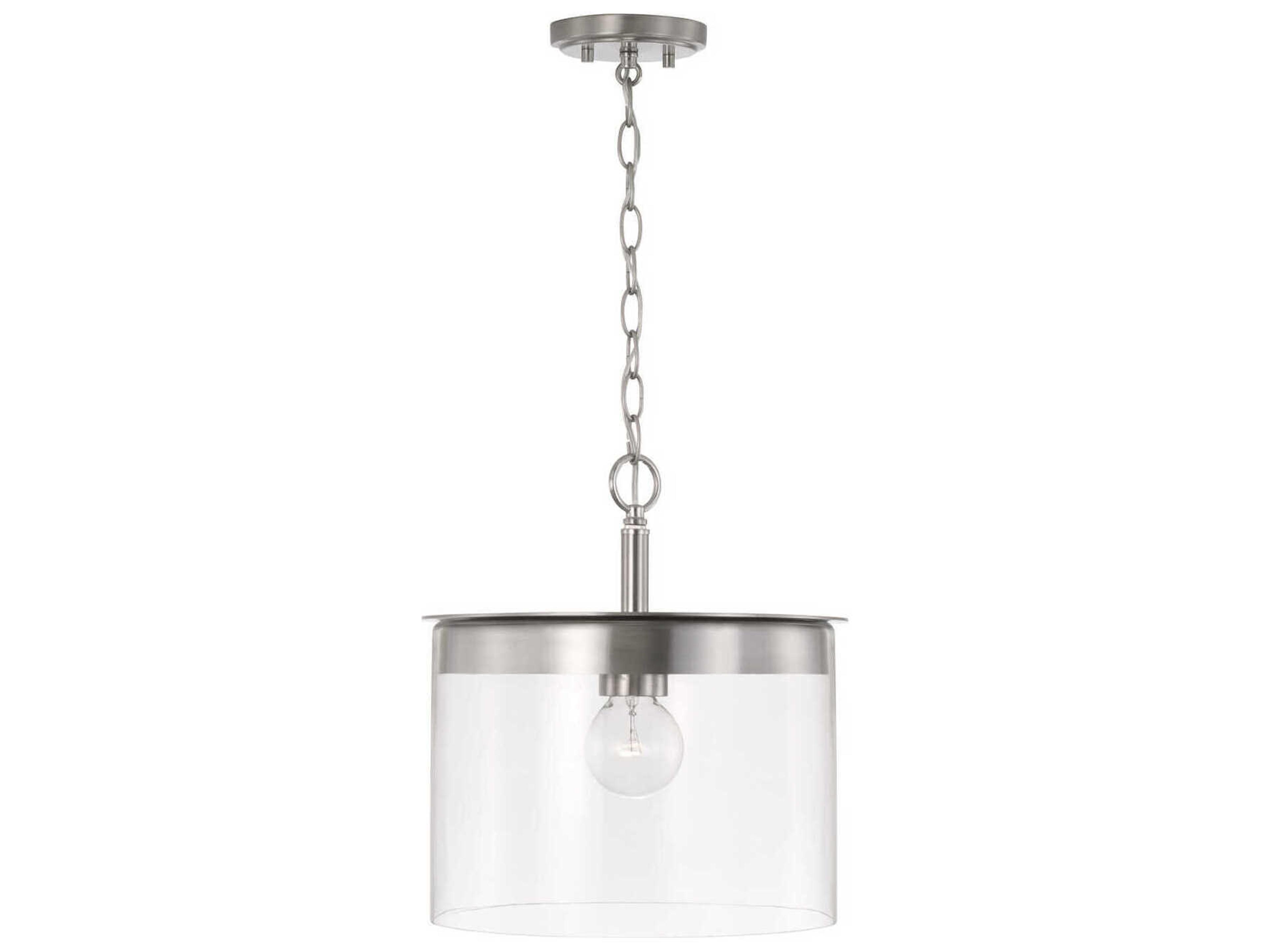 Capital Lighting Mason 1-Light Brushed Nickel Glass Drum Pendant