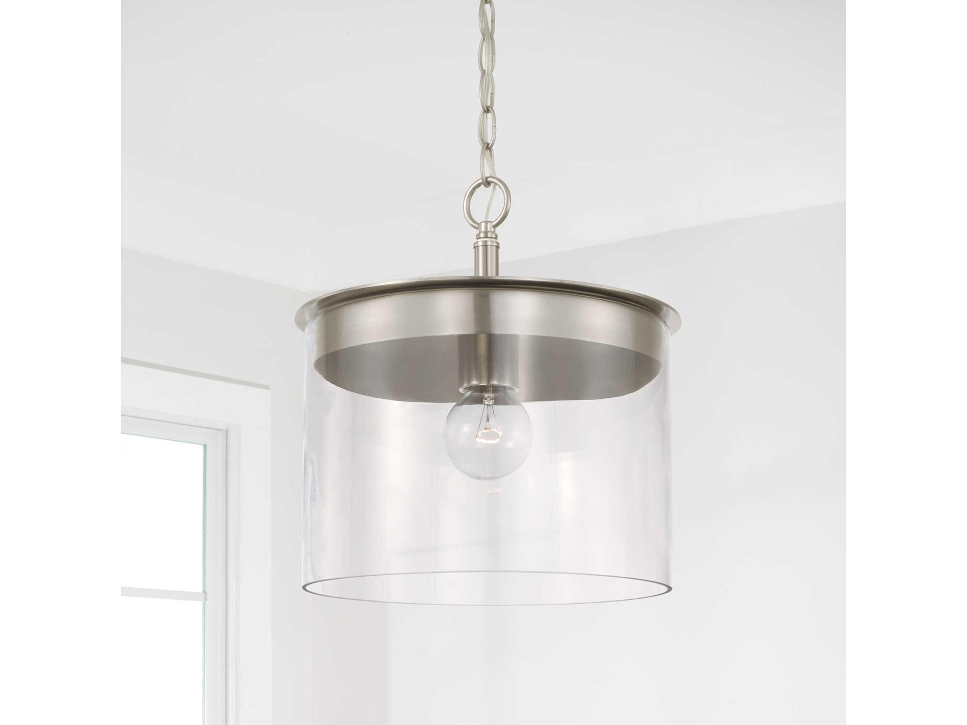 Capital Lighting Mason 1-Light Brushed Nickel Glass Drum Pendant