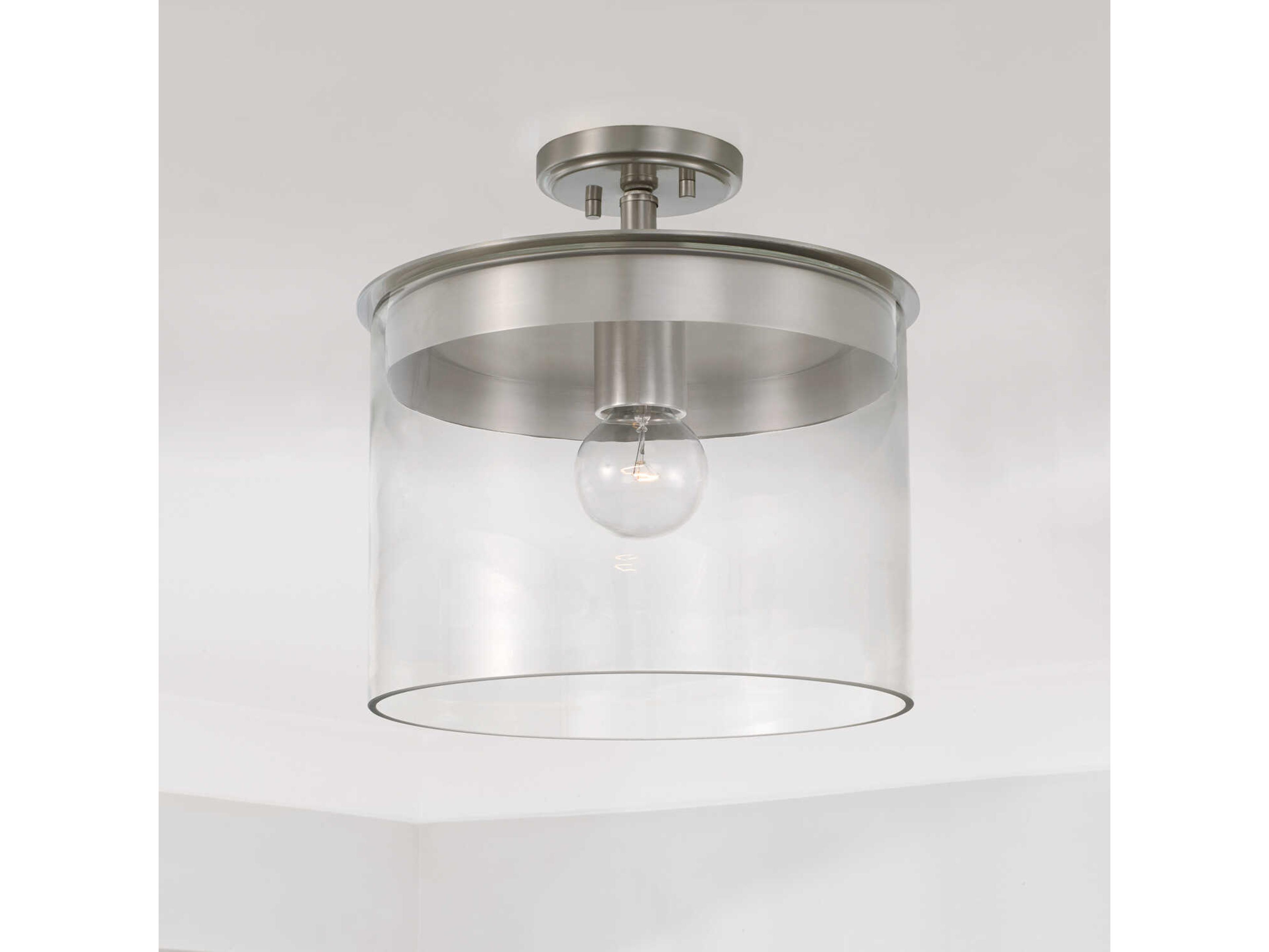 Capital Lighting Mason 1-Light Brushed Nickel Glass Drum Pendant