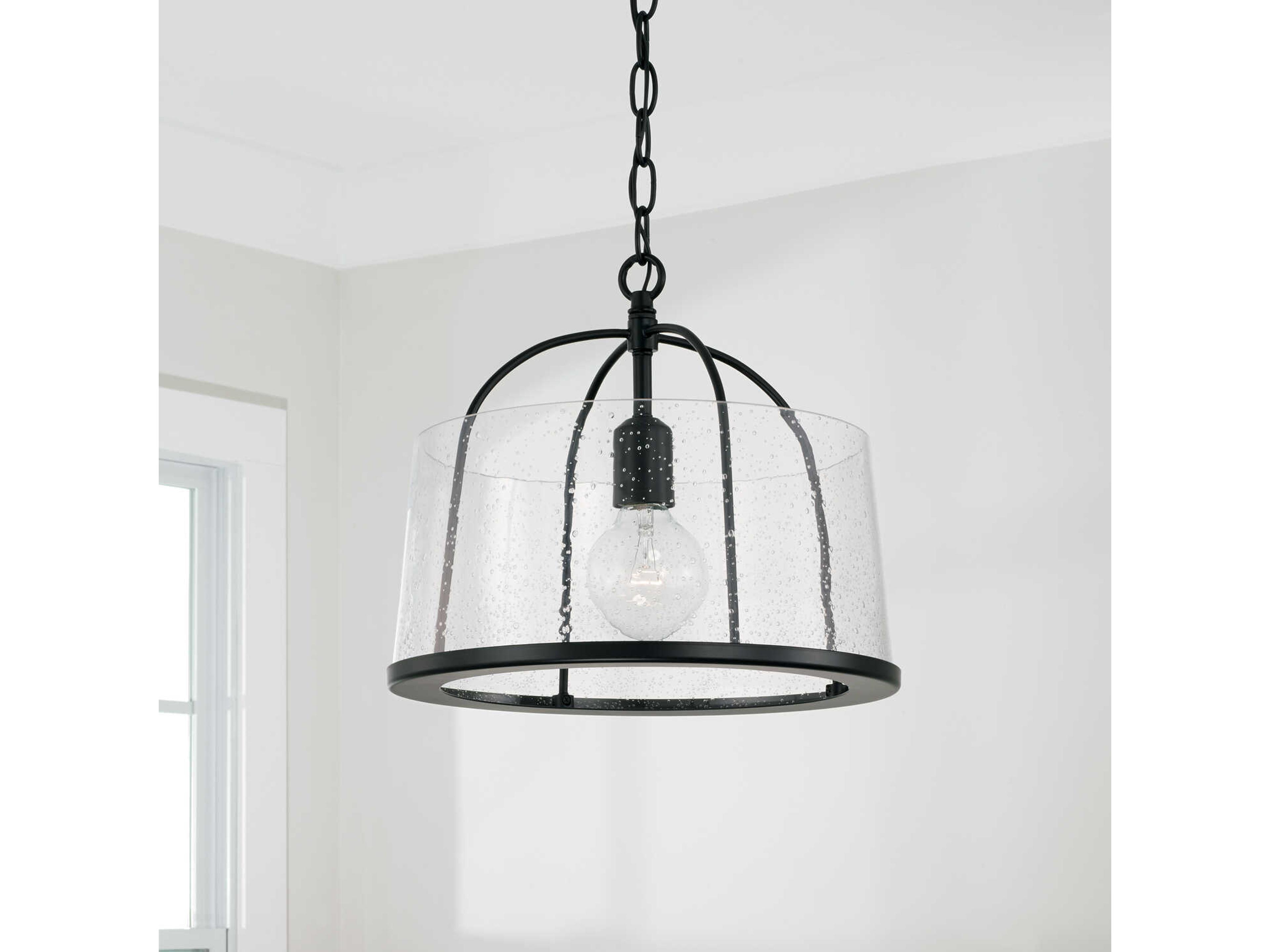 Capital Lighting Madison 1-Light Matte Black Glass Empire Pendant
